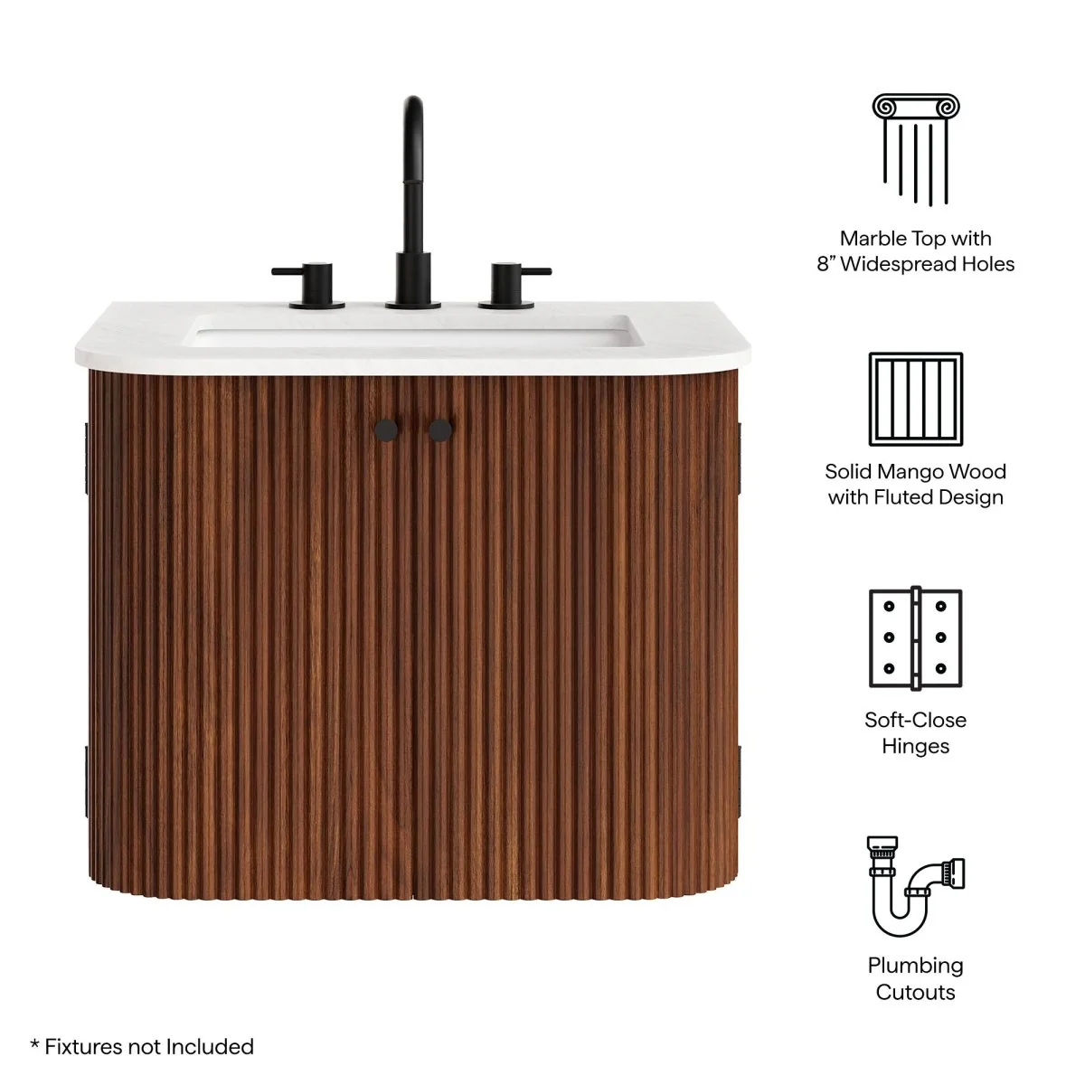 Wall-Mount Bathroom Vanity with Marble Sink, Multiple Size and Finish Options - Image 2