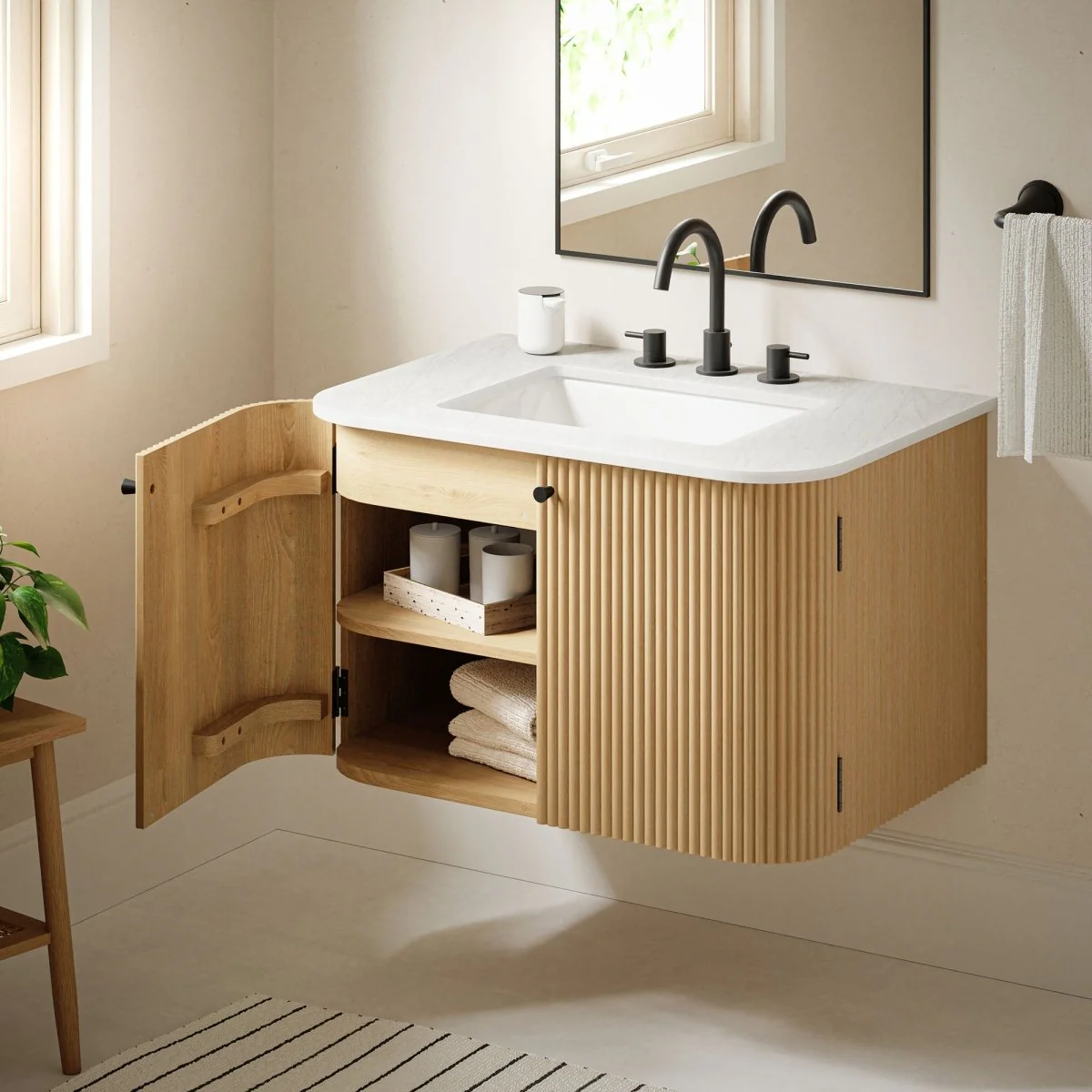 Wall-Mount Bathroom Vanity with Marble Sink, Multiple Size and Finish Options - Image 37