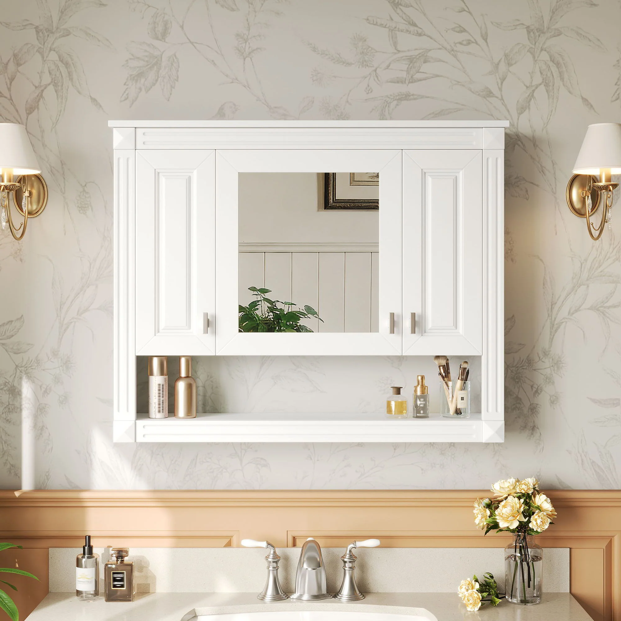 Wall-Mounted Bathroom Cabinet With Mirror And Open Shelf - White - Image 8