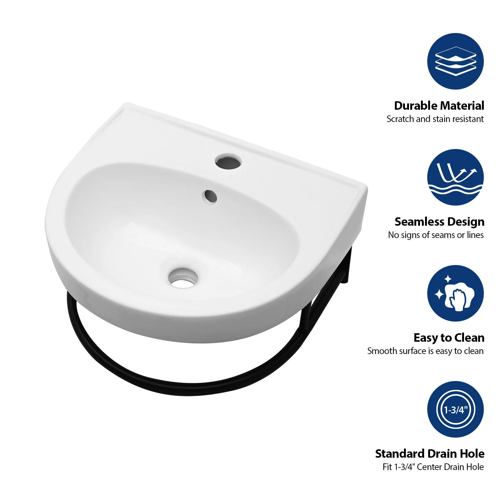 Wall Mounted Bathroom Sink With Towel Bar And Faucet - White / Black - Image 3