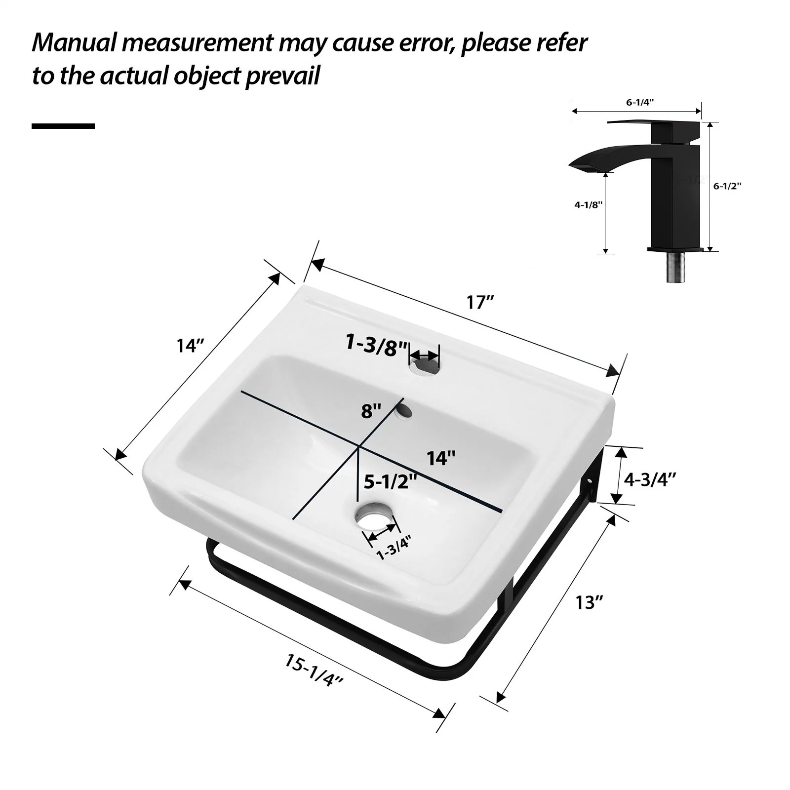 Wall Mounted Bathroom Sink With Towel Bar & Overflow - White / Black - Image 9
