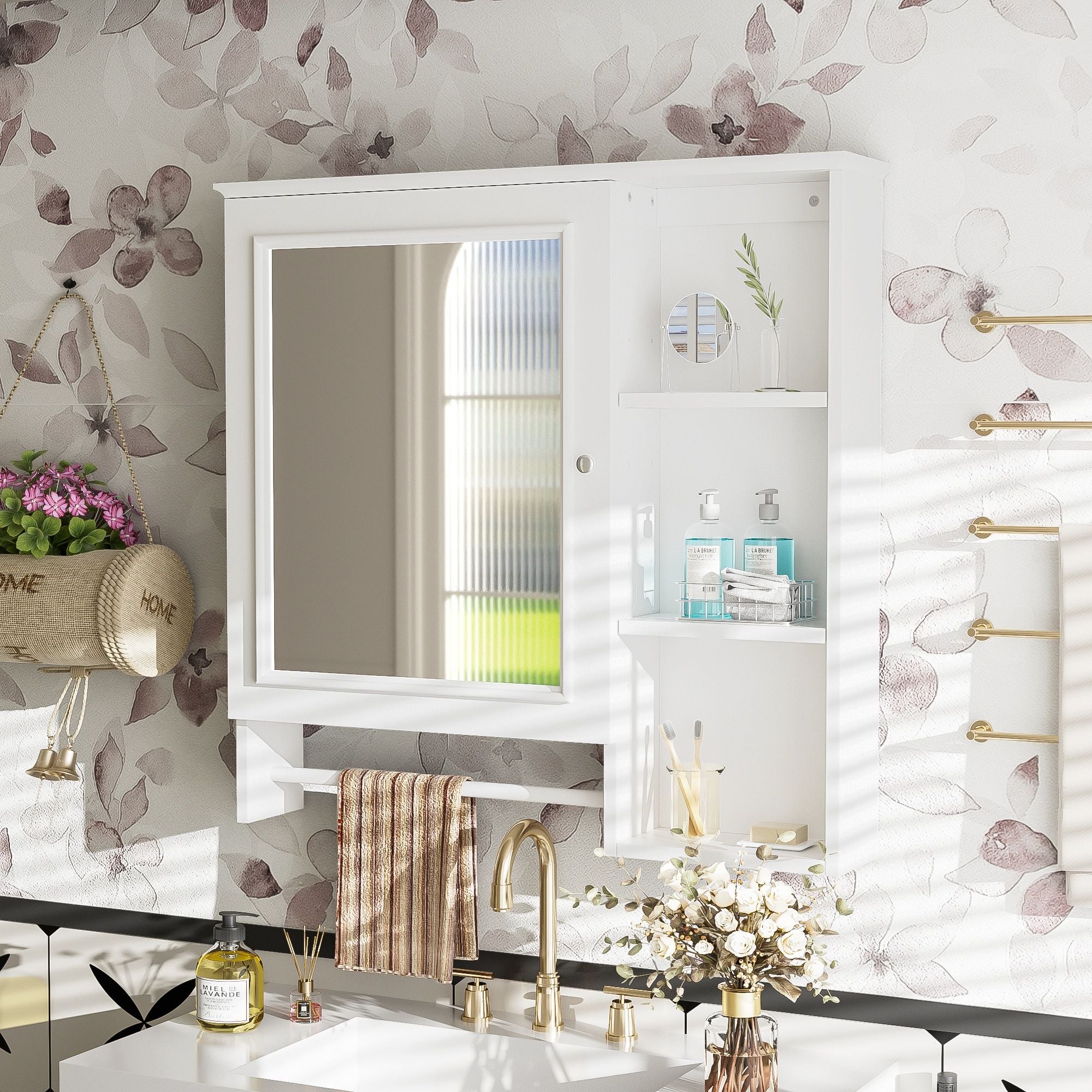 Wall Mounted Bathroom Storage Cabinet, Medicine Cabinets With Large Mirror Door, Adjustable Shelves And Three Open Storage Levels(Not Include Bathroom Vanity) - Image 10