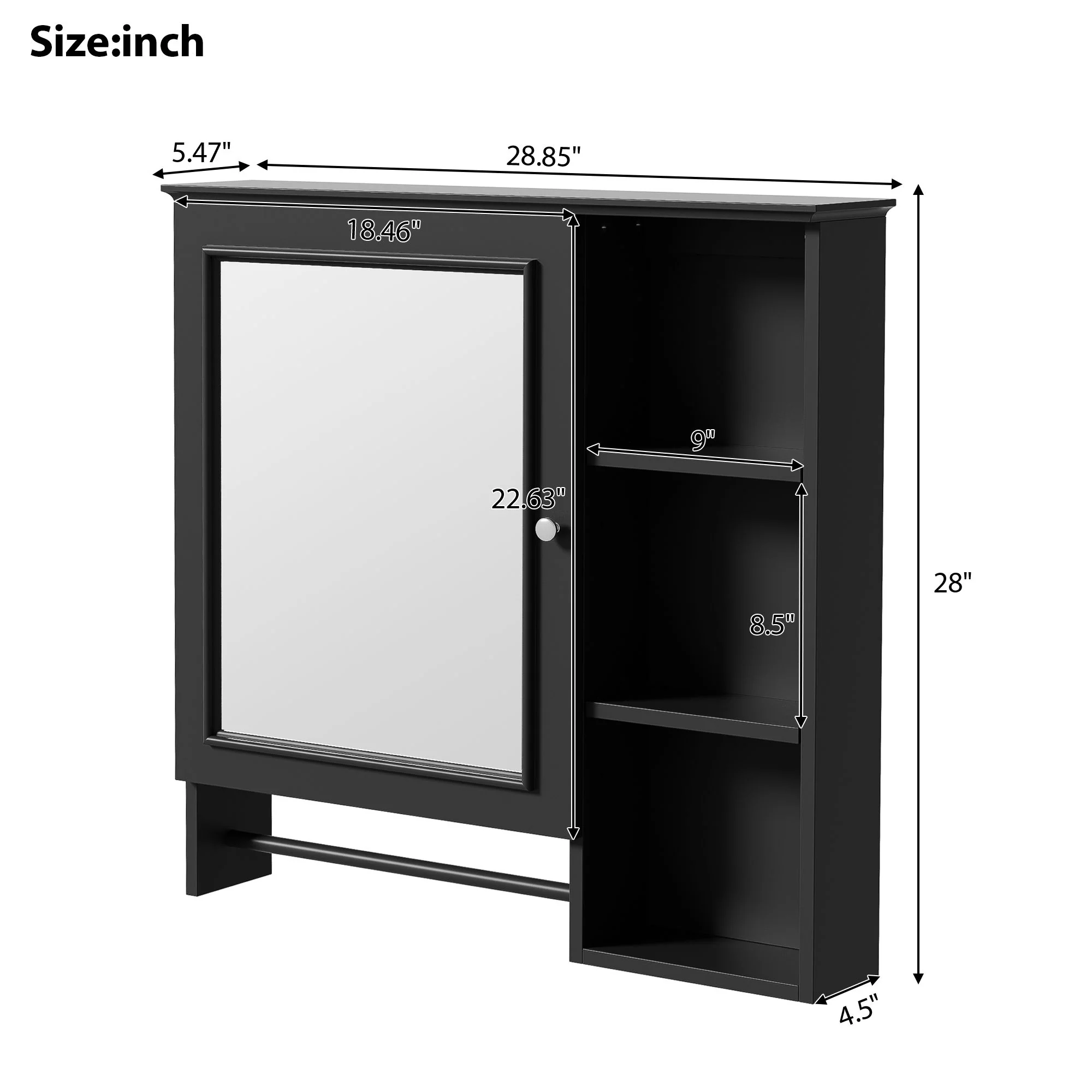 Wall Mounted Bathroom Storage Cabinet, Medicine Cabinets With Large Mirror Door, Adjustable Shelves And Three Open Storage Levels(Not Include Bathroom Vanity) - Image 11