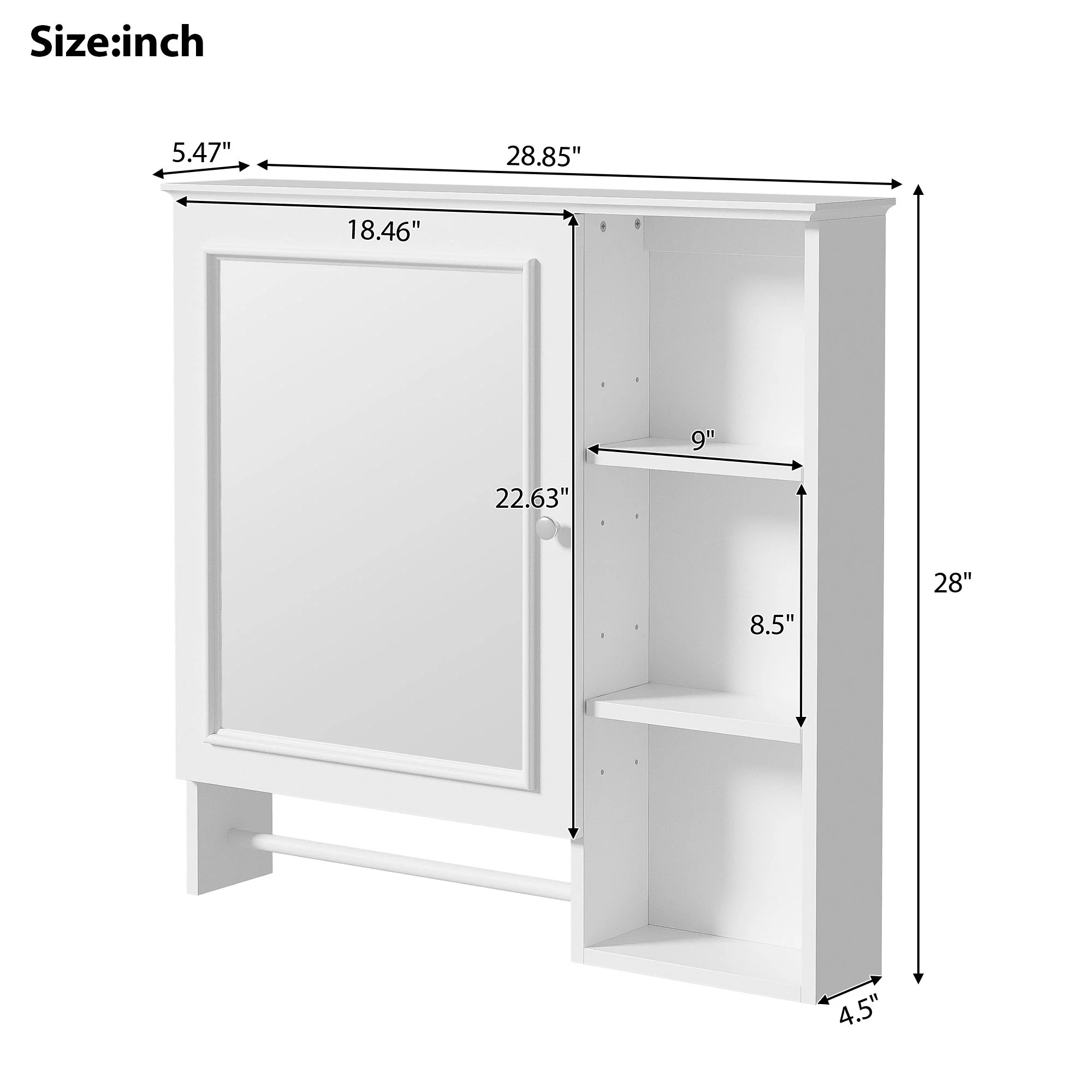 Wall Mounted Bathroom Storage Cabinet, Medicine Cabinets With Large Mirror Door, Adjustable Shelves And Three Open Storage Levels(Not Include Bathroom Vanity) - Image 16