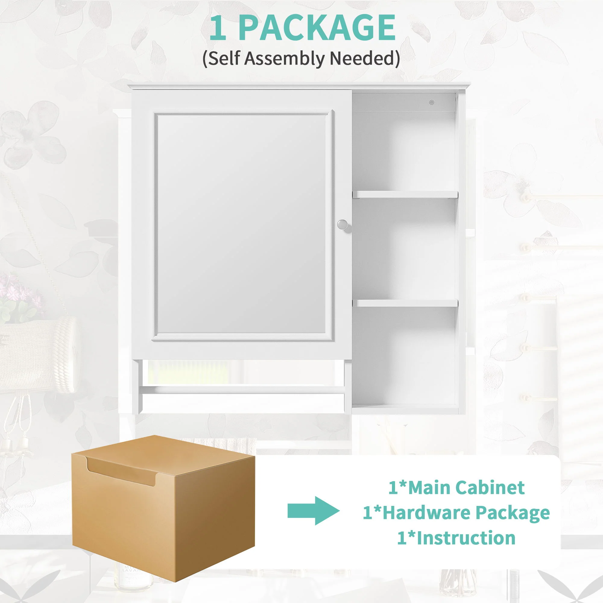 Wall Mounted Bathroom Storage Cabinet, Medicine Cabinets With Large Mirror Door, Adjustable Shelves And Three Open Storage Levels(Not Include Bathroom Vanity) - Image 17