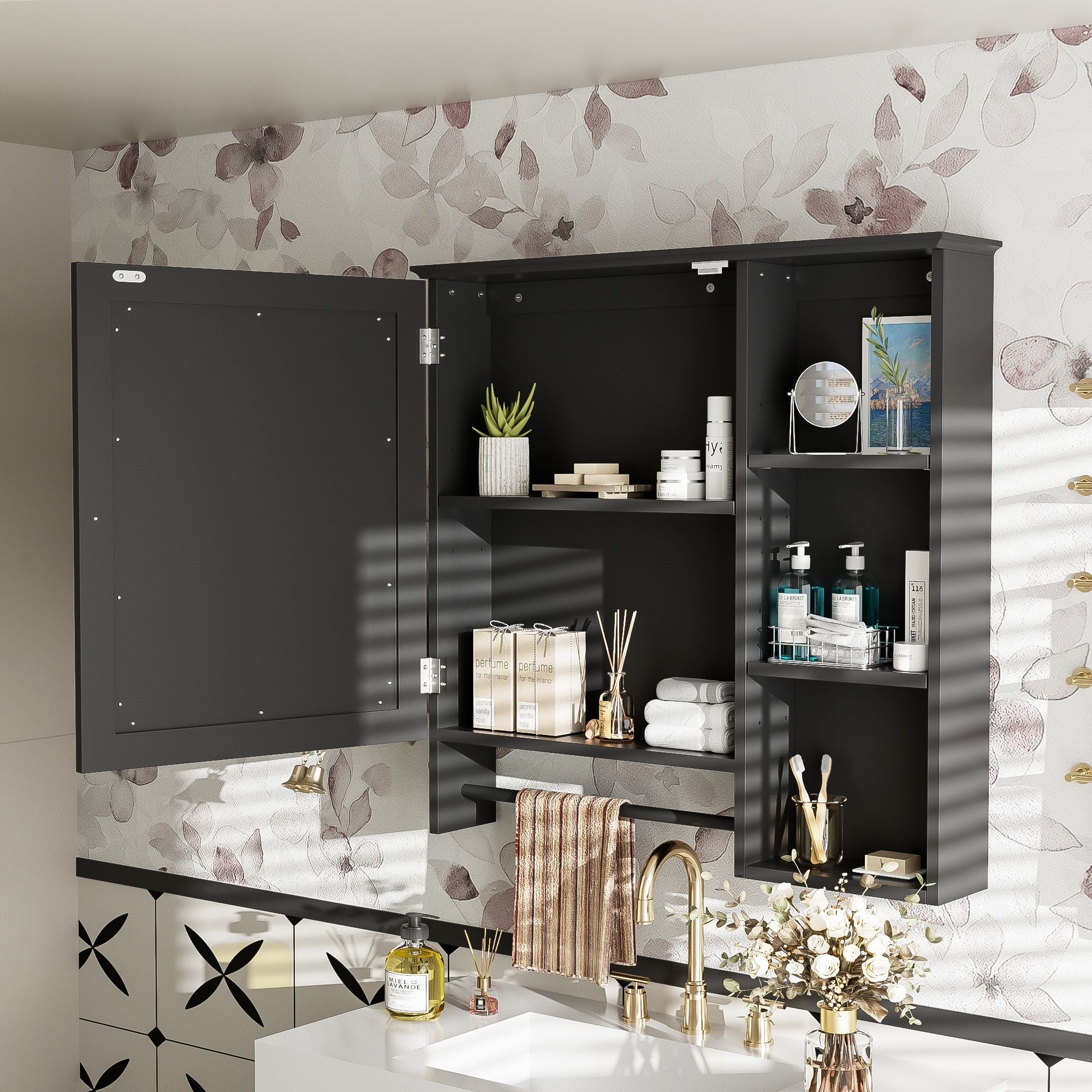 Wall Mounted Bathroom Storage Cabinet, Medicine Cabinets With Large Mirror Door, Adjustable Shelves And Three Open Storage Levels(Not Include Bathroom Vanity) - Image 18