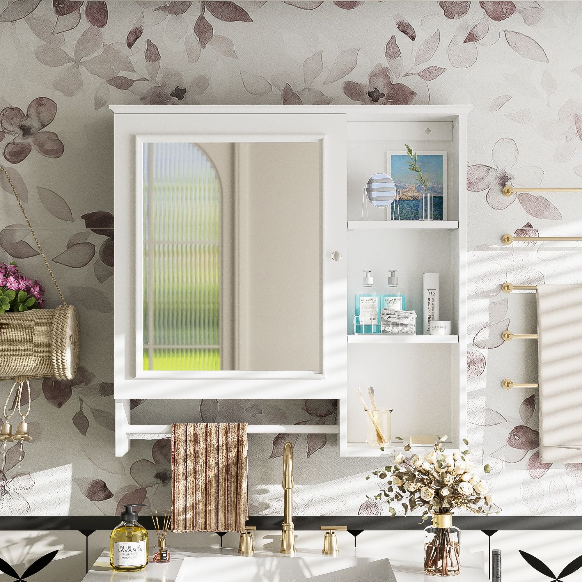 Wall Mounted Bathroom Storage Cabinet, Medicine Cabinets With Large Mirror Door, Adjustable Shelves And Three Open Storage Levels(Not Include Bathroom Vanity) - Image 3