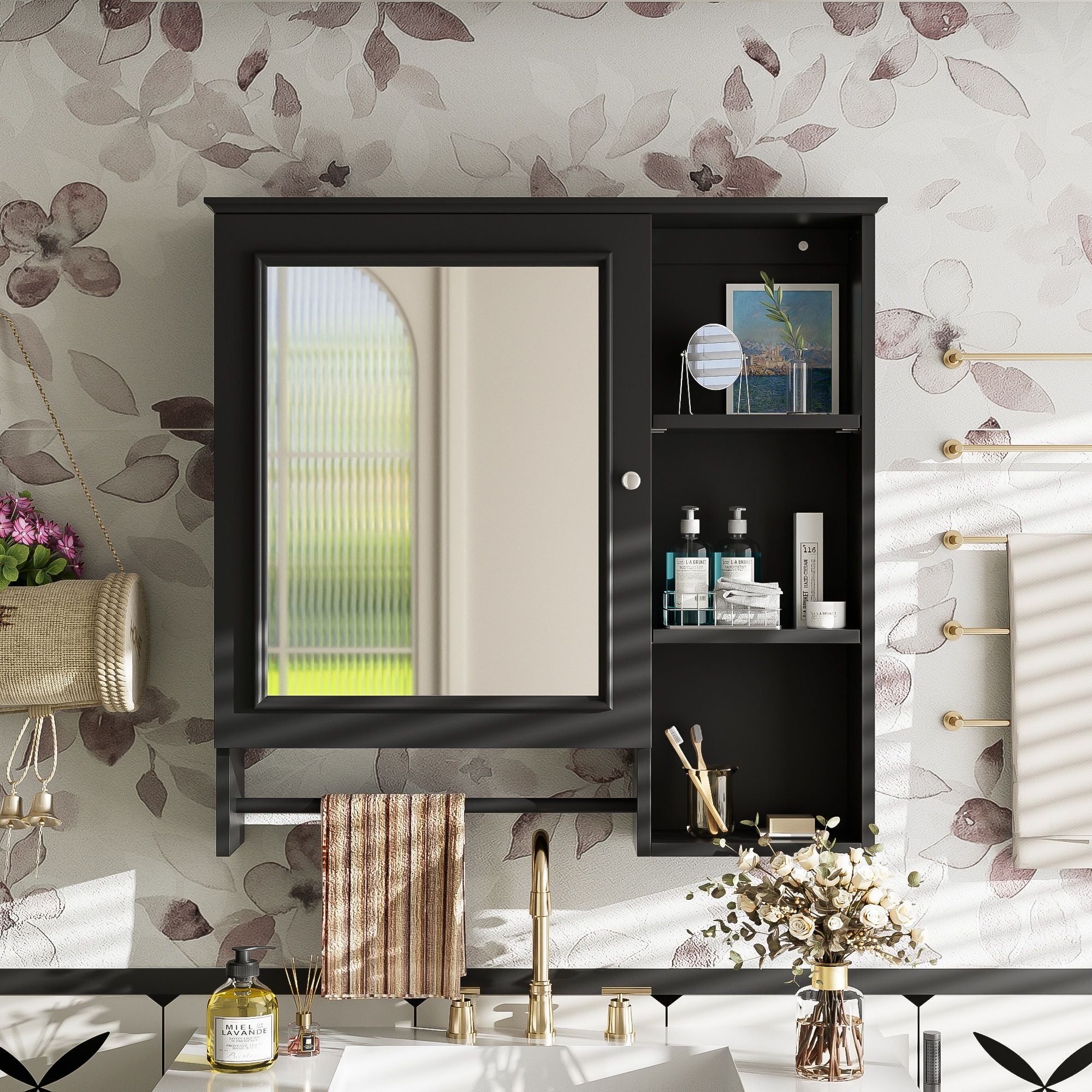 Wall Mounted Bathroom Storage Cabinet, Medicine Cabinets With Large Mirror Door, Adjustable Shelves And Three Open Storage Levels(Not Include Bathroom Vanity) - Image 5