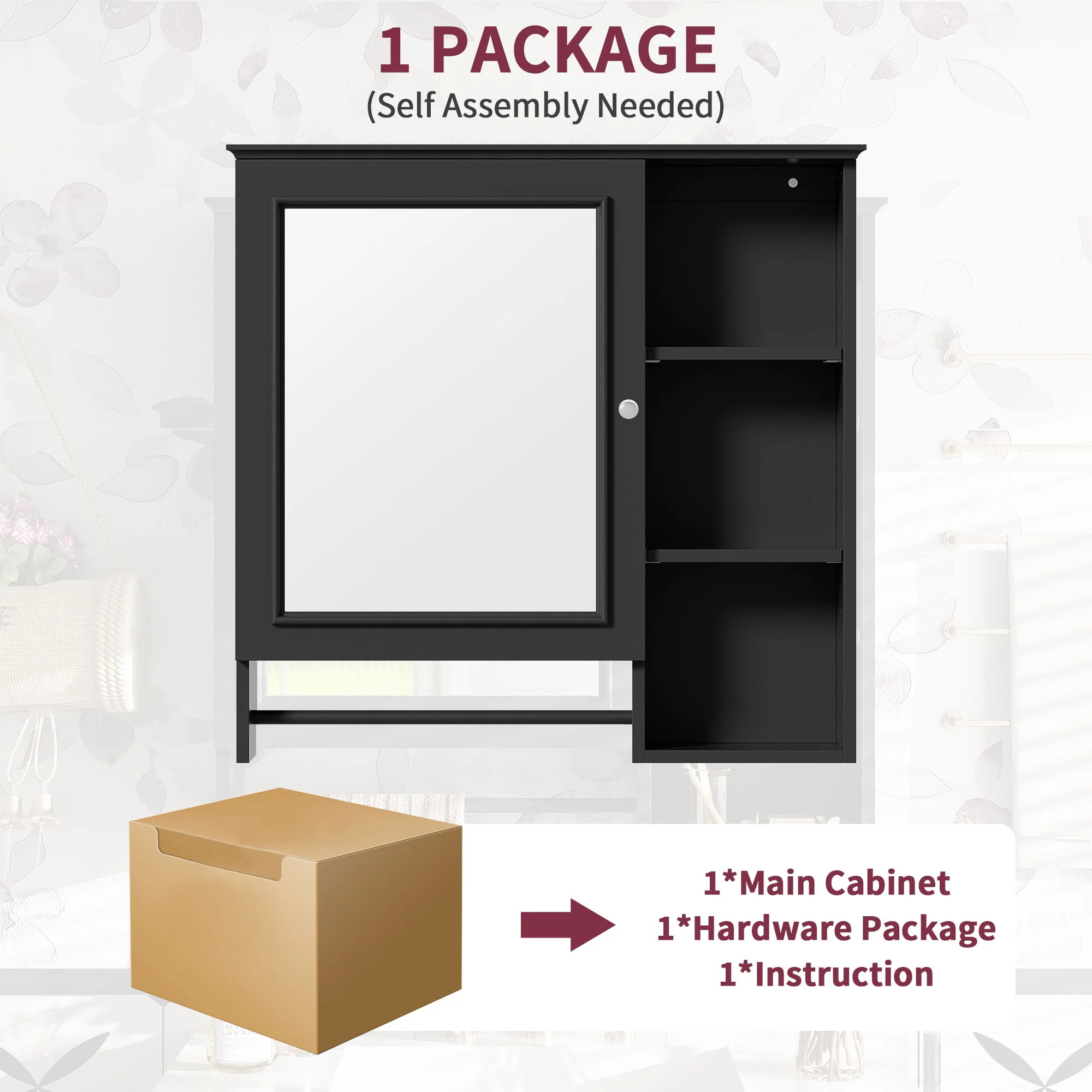 Wall Mounted Bathroom Storage Cabinet, Medicine Cabinets With Large Mirror Door, Adjustable Shelves And Three Open Storage Levels(Not Include Bathroom Vanity) - Image 7