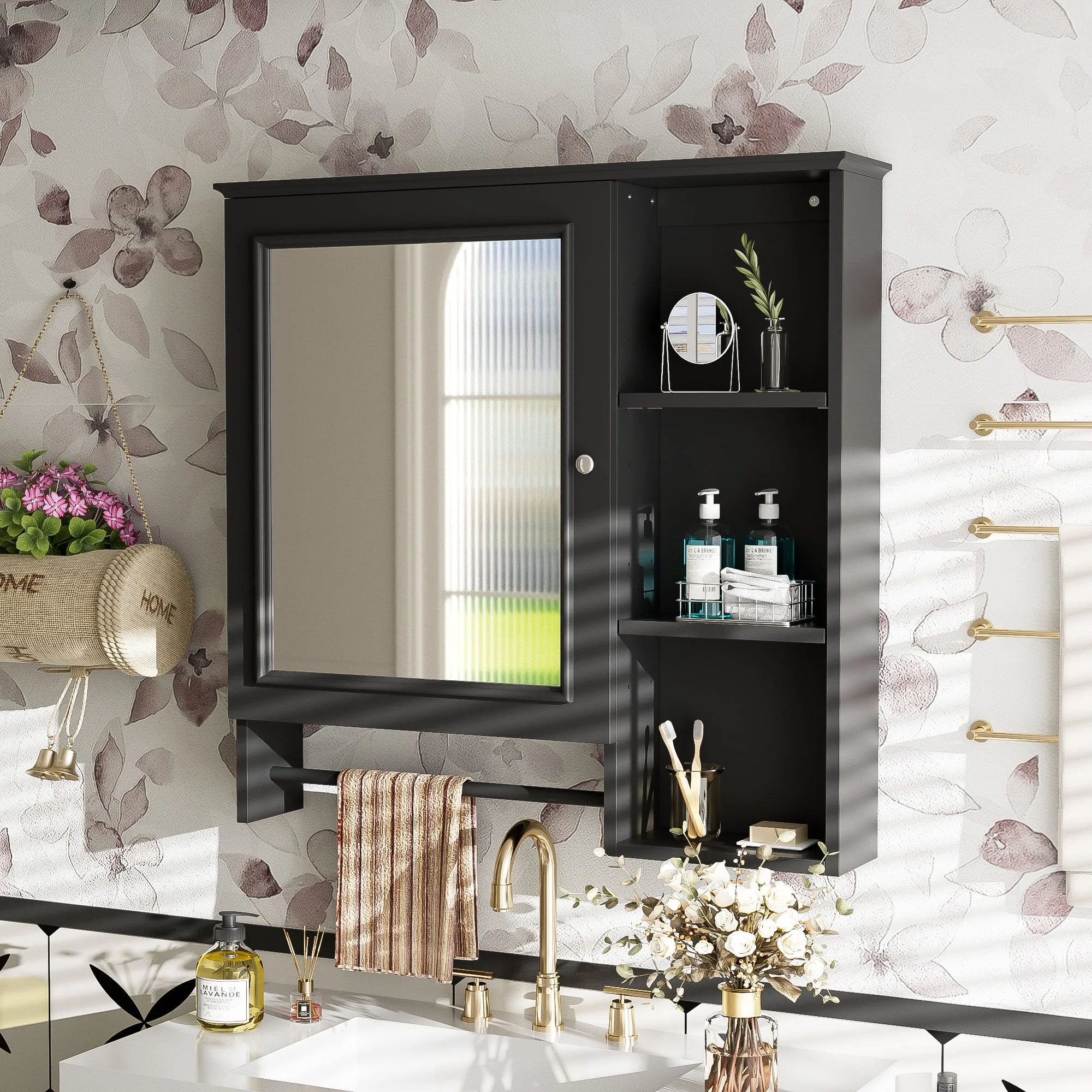 Wall Mounted Bathroom Storage Cabinet, Medicine Cabinets With Large Mirror Door, Adjustable Shelves And Three Open Storage Levels(Not Include Bathroom Vanity) - Image 9