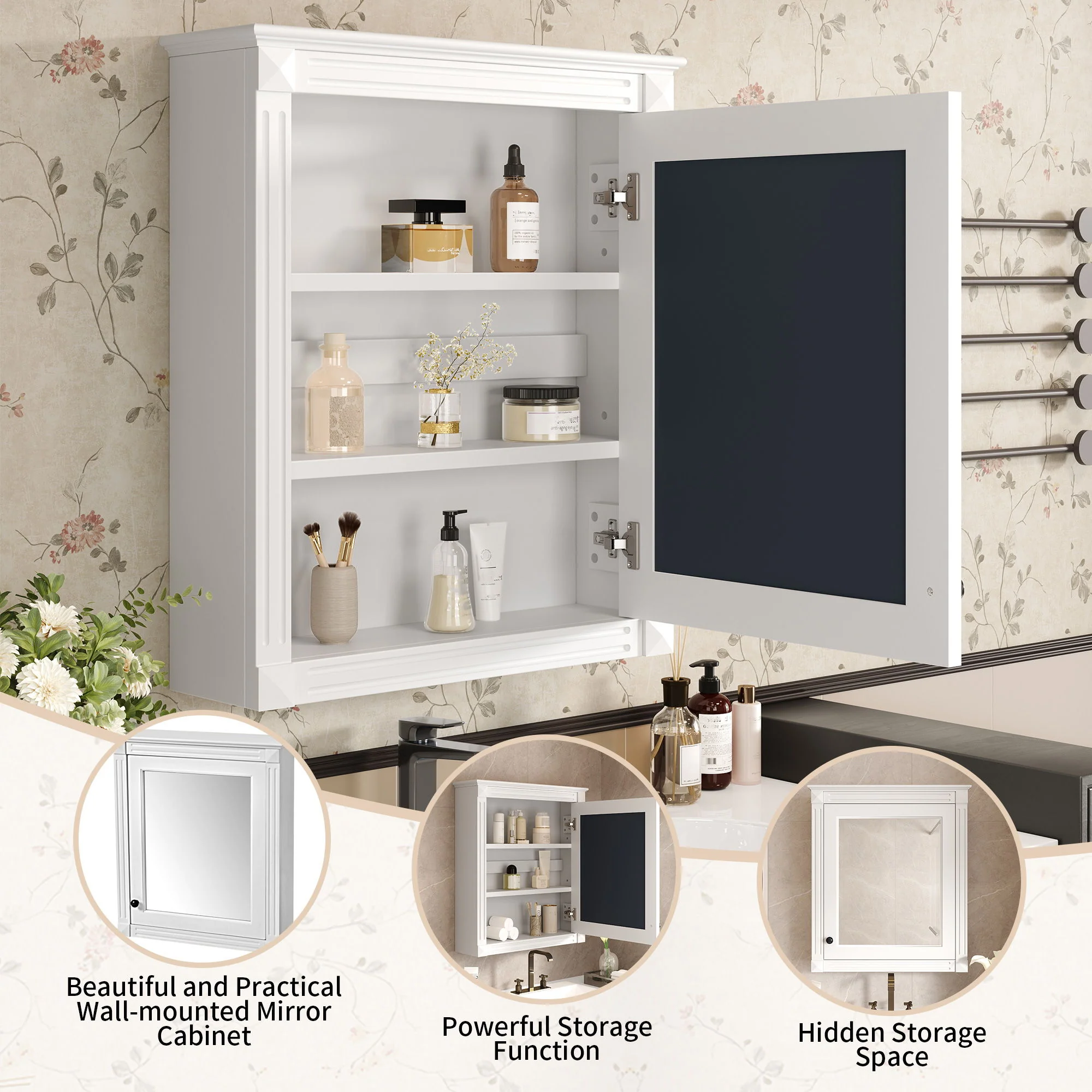 Wall Mounted Bathroom Storage Cabinet With Mirror, Medicine Cabinet With Height Adjustable Shelf - Image 12