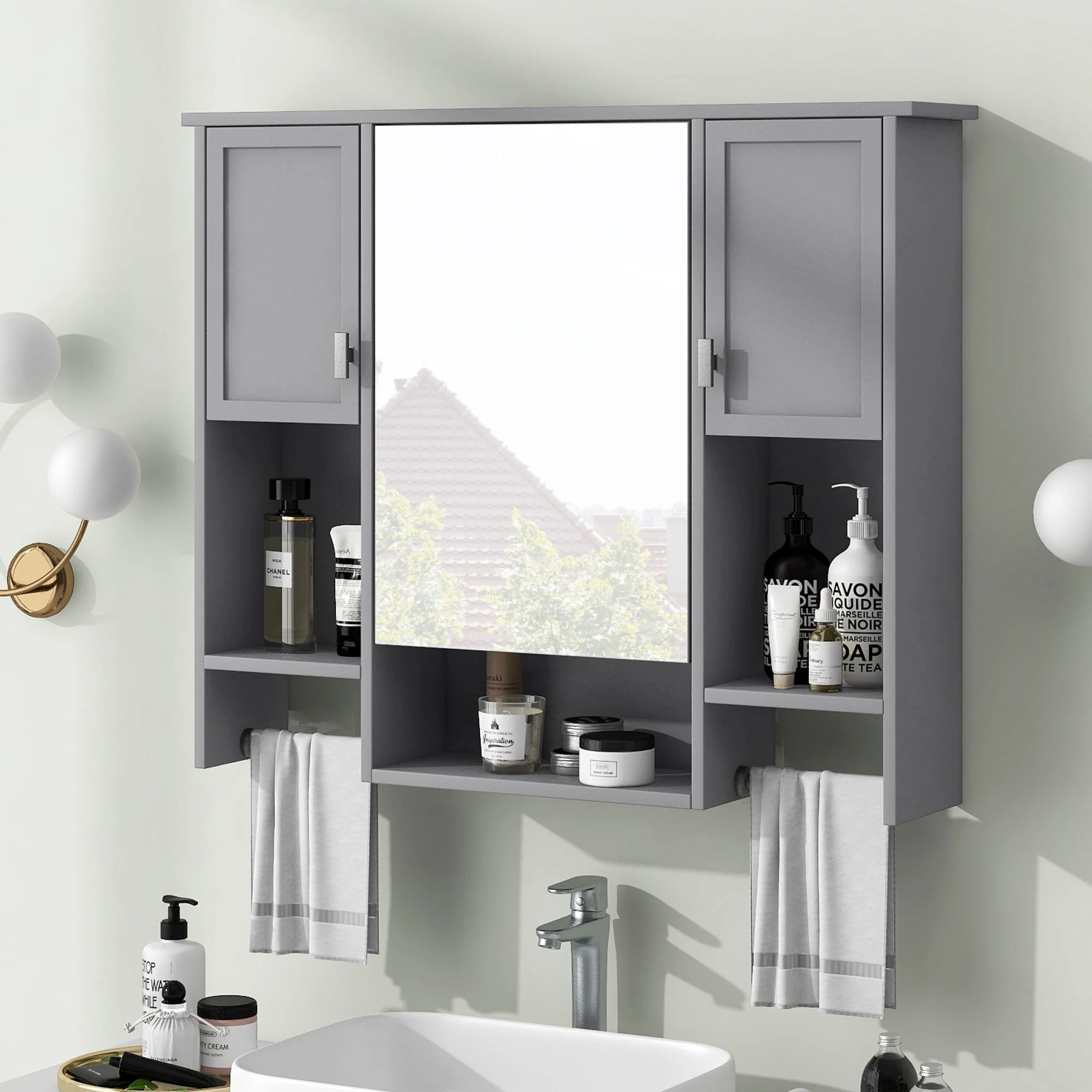 Wall Mounted Bathroom Storage Cabinet With Mirror, Medicine Cabinet With Towel Bar - Image 14