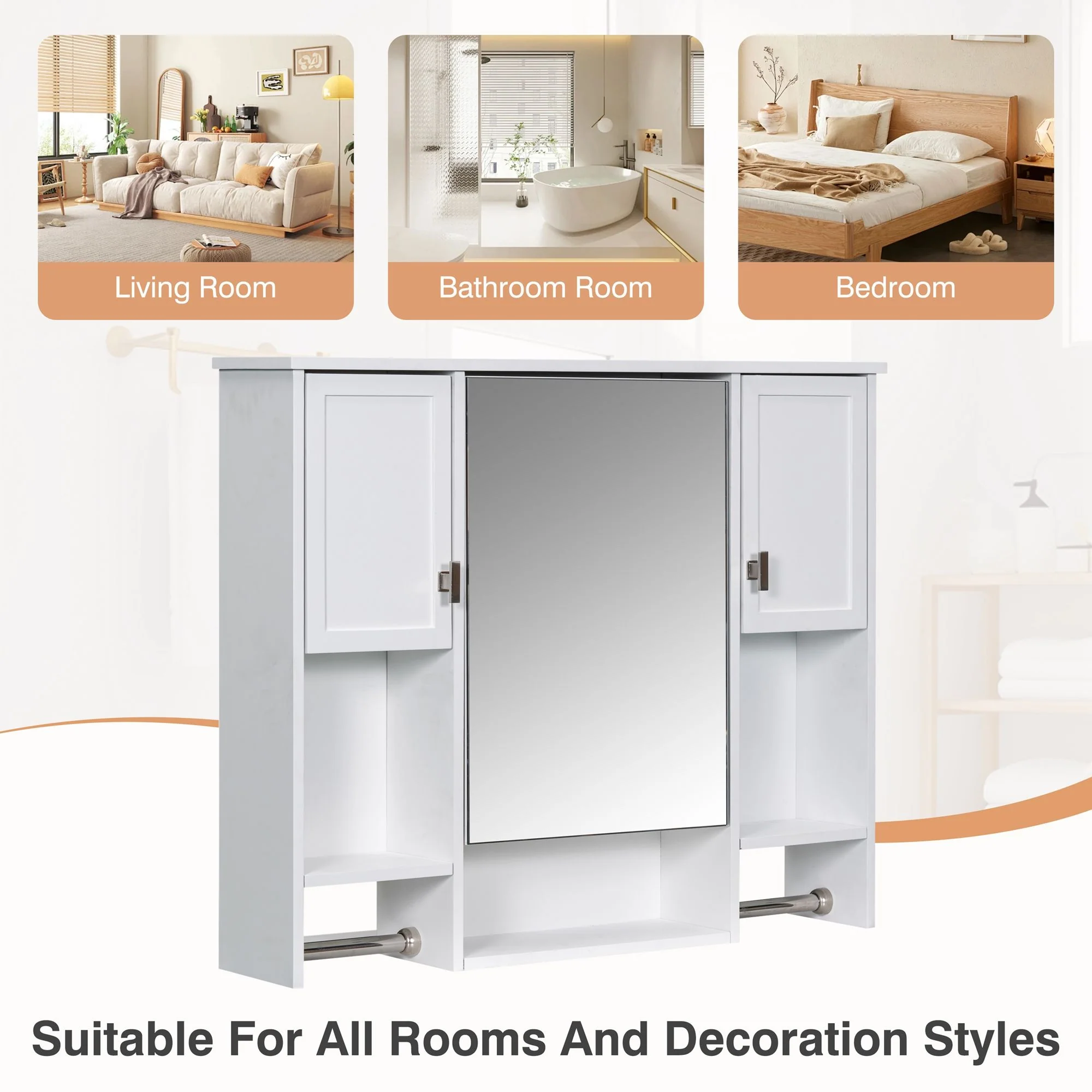 Wall Mounted Bathroom Storage Cabinet With Mirror, Medicine Cabinet With Towel Bar - Image 4