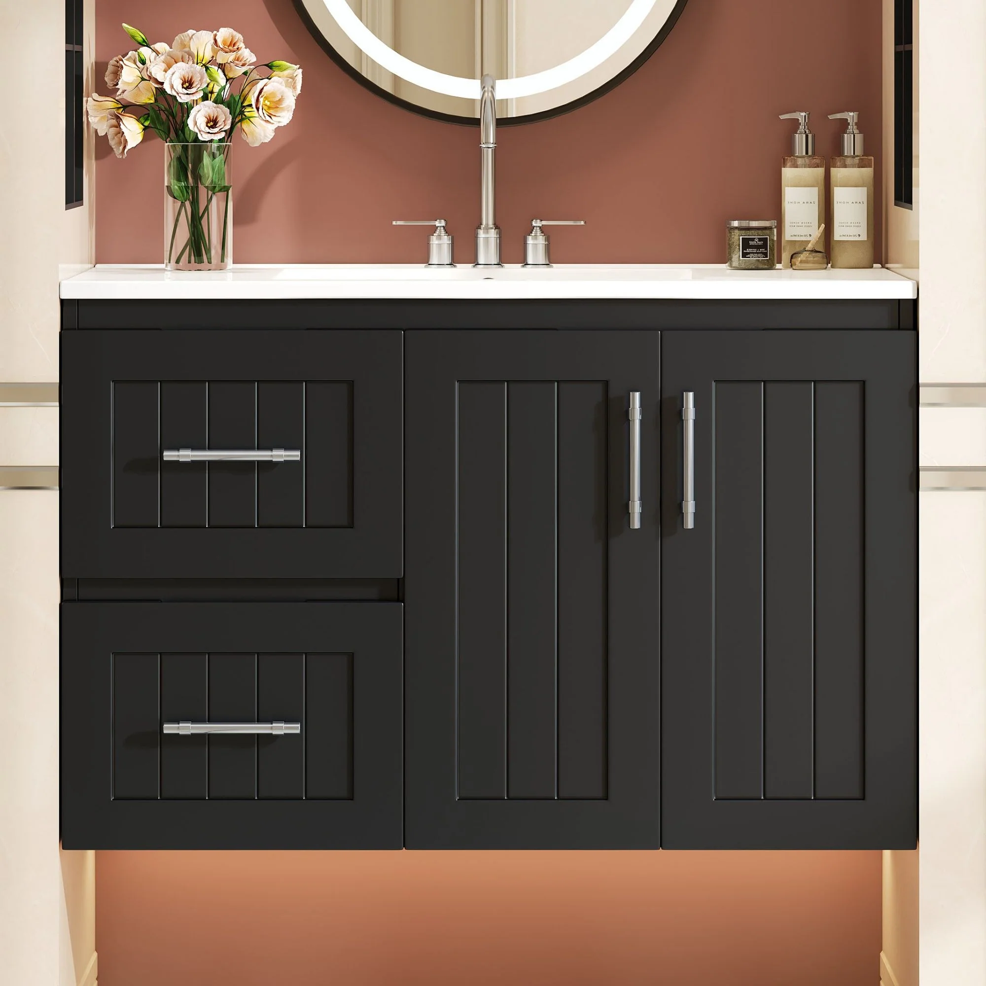 Wall Mounted Bathroom Vanity & Sink, 2 Drawers - Image 11