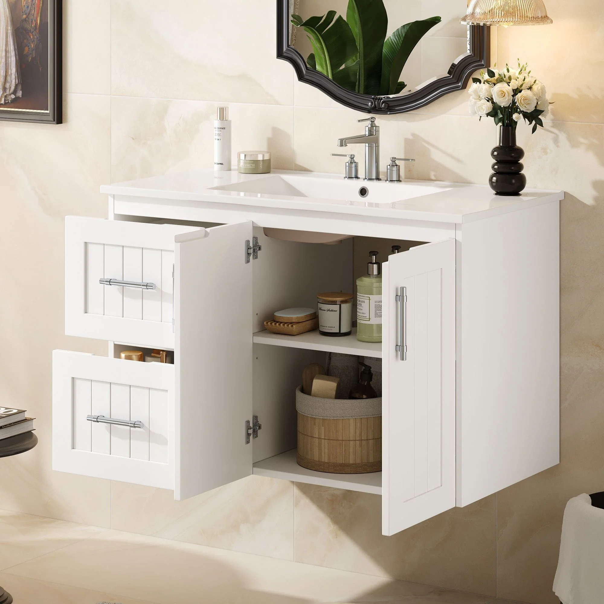 Wall Mounted Bathroom Vanity & Sink, 2 Drawers - Image 13