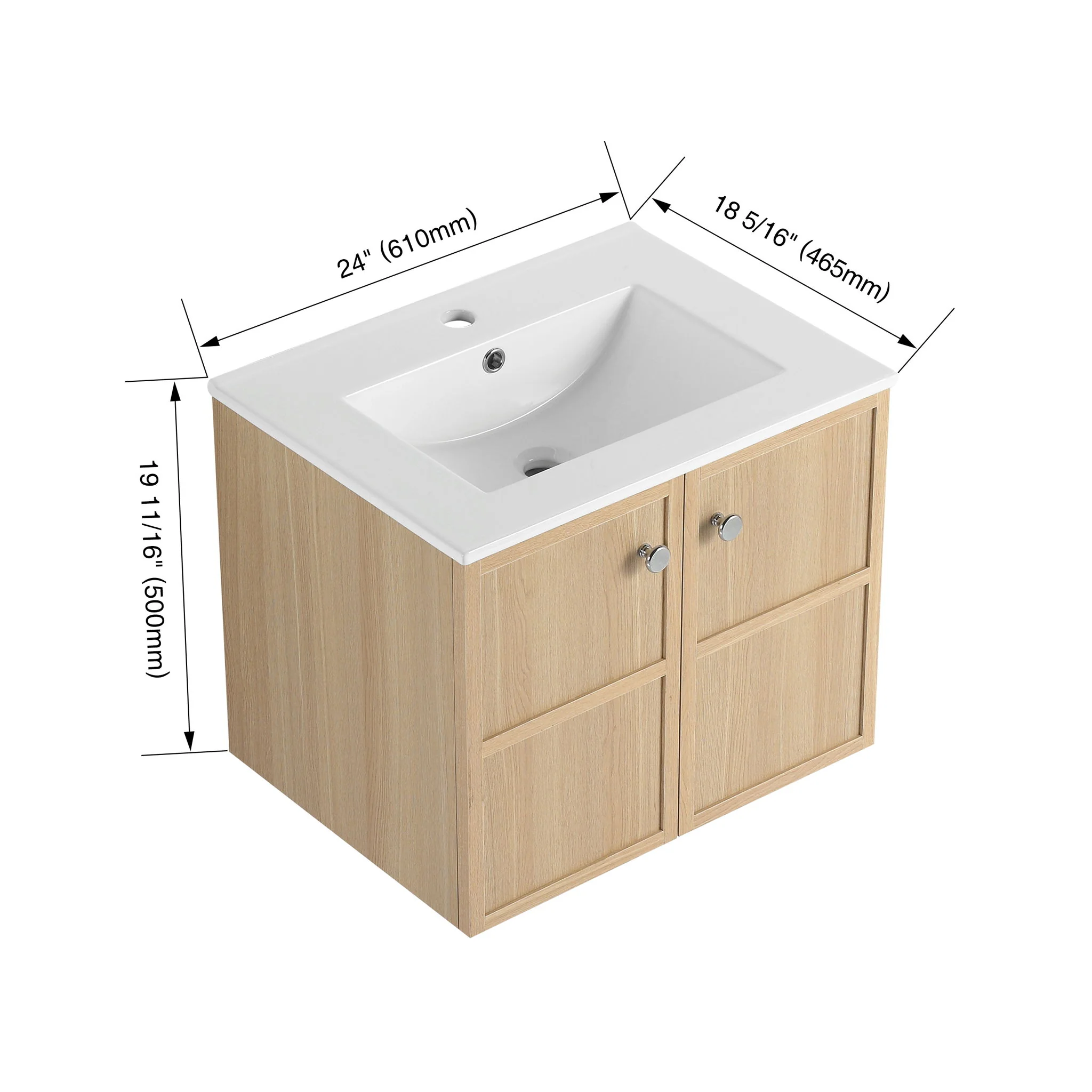 Wall Mounted Bathroom Vanity With Ceramic Sink And 2 Soft Closing Doors - Image 8