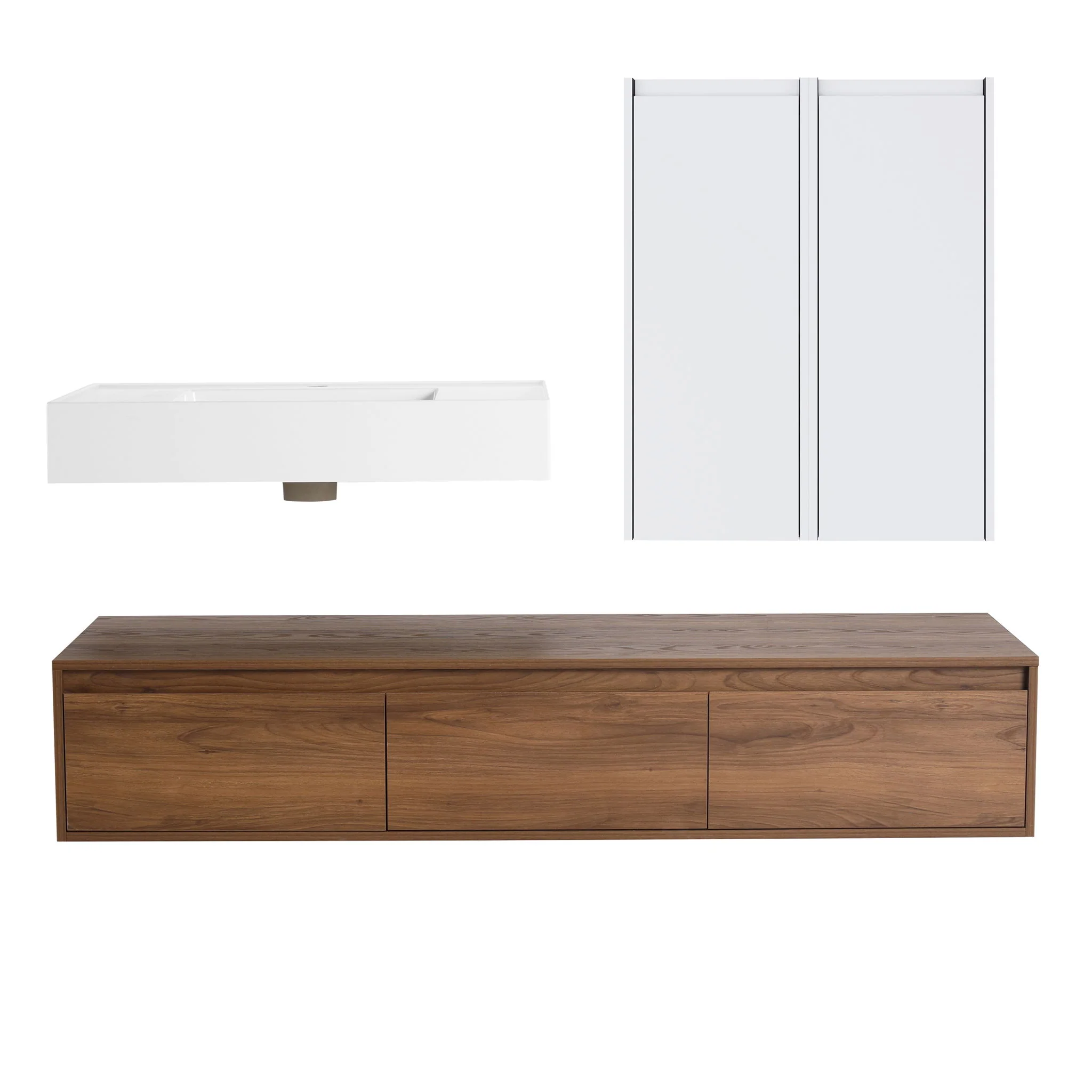 Wall Mounted Bathroom Vanity With Resin Sink And 2 Side Cabinet, 3 Soft Close Drawer - Brown Ebony