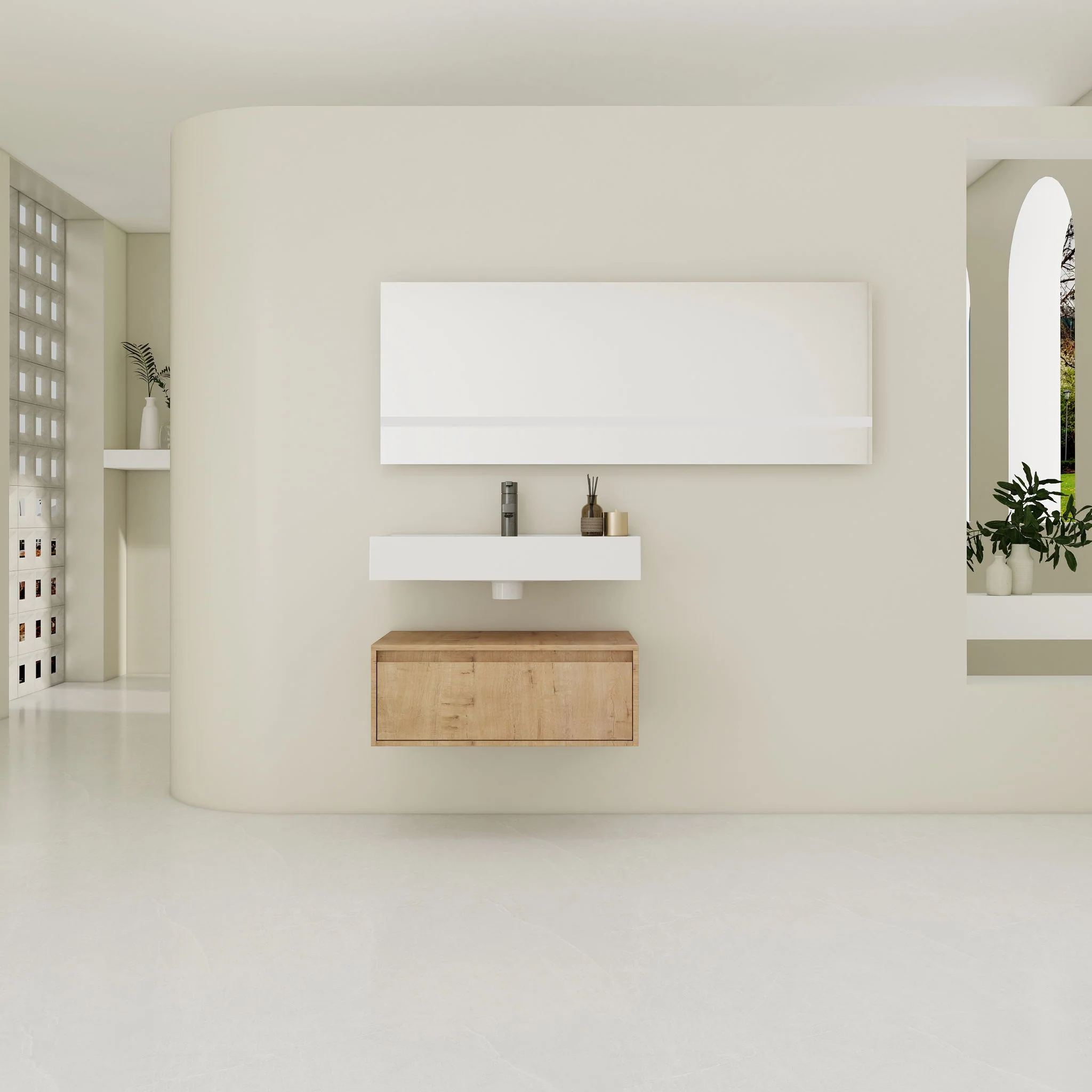 Wall Mounted Bathroom Vanity With Resin Sink And Soft Close Drawer In Imitative - Imitative Oak - Image 9