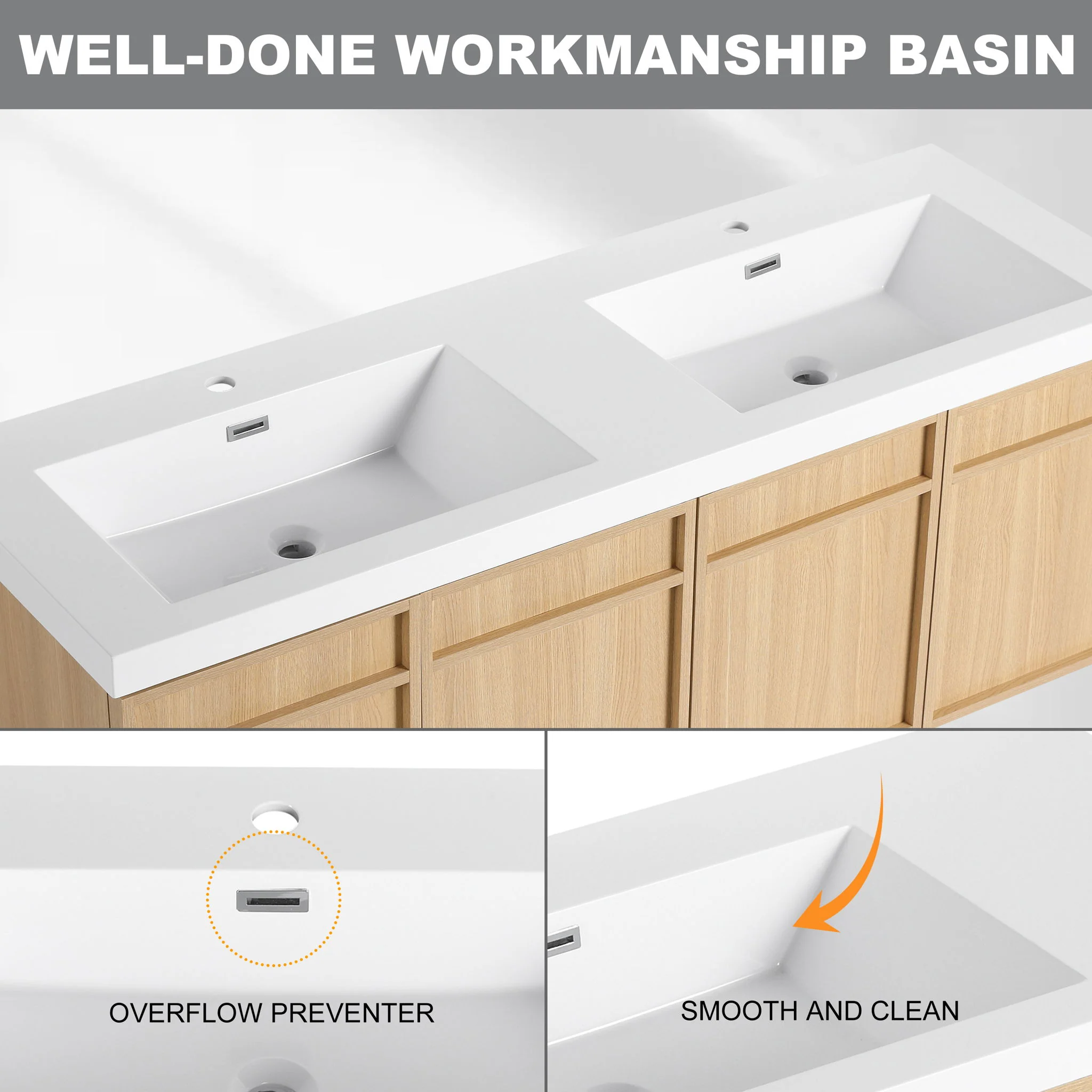 Wall-Mounted Bathroom Vanity With Resin Sink And Soft Closing Doors - Image 10