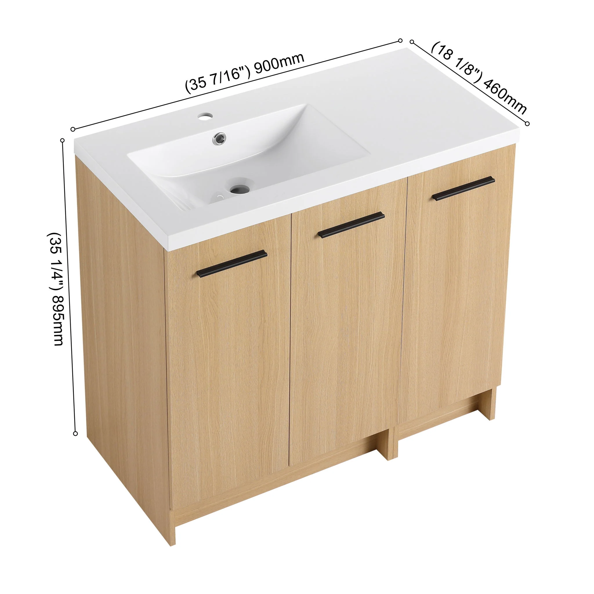 Wall Mounted Floating Bathroom Vanity With Sink, 3 Door Modular Cabinet - Image 10