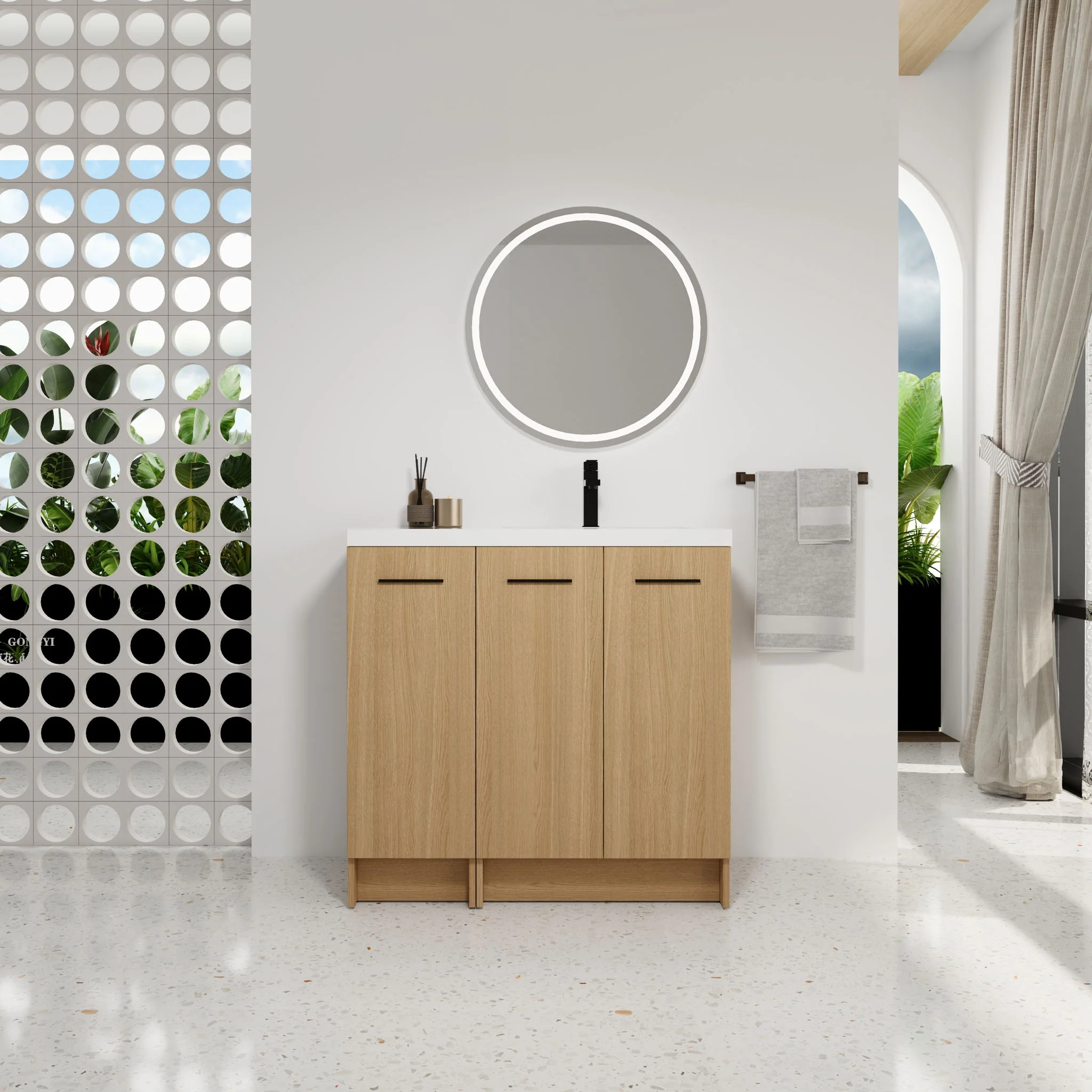 Wall Mounted Floating Bathroom Vanity With Sink, 3 Door Modular Cabinet - Image 15