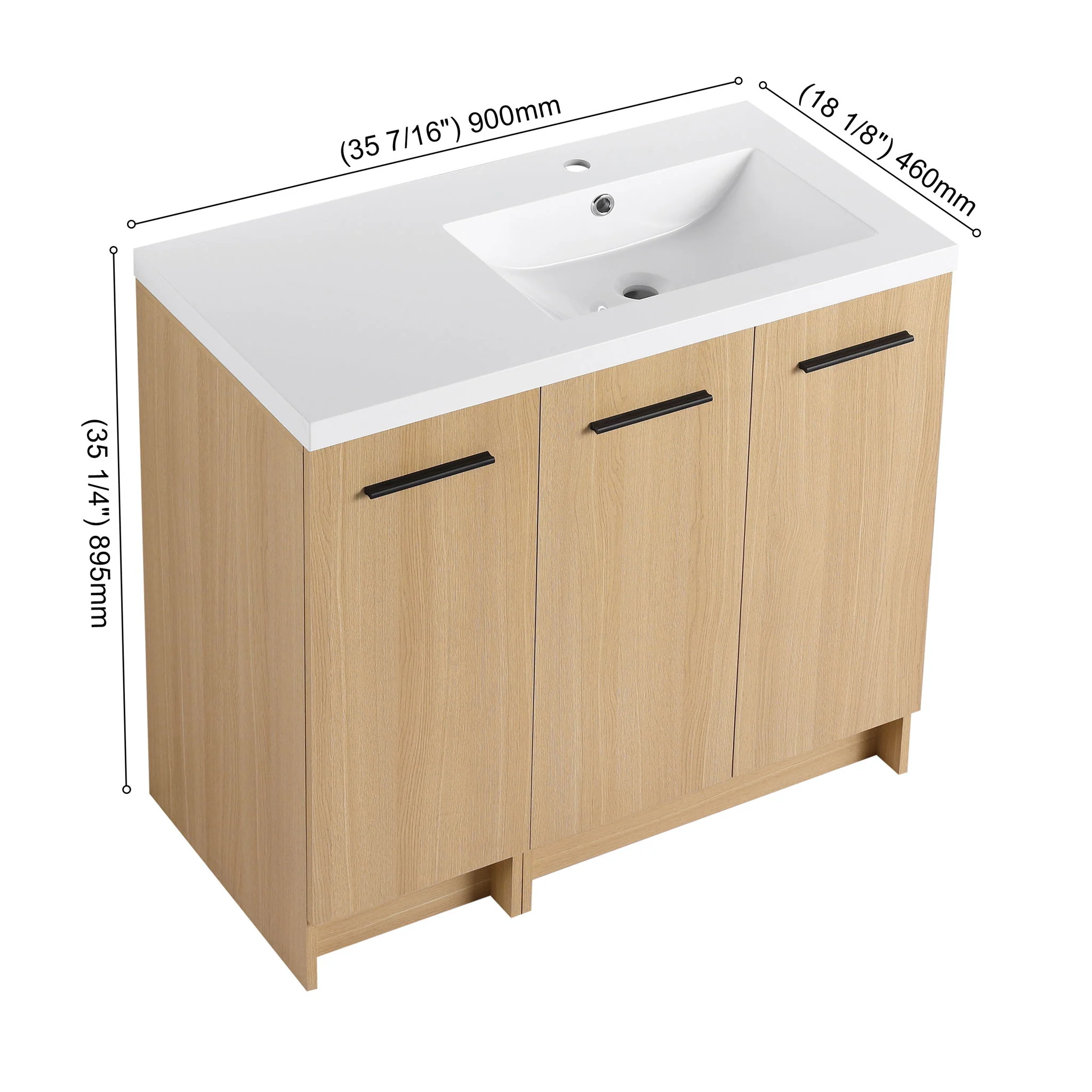 Wall Mounted Floating Bathroom Vanity With Sink, 3 Door Modular Cabinet - Image 18