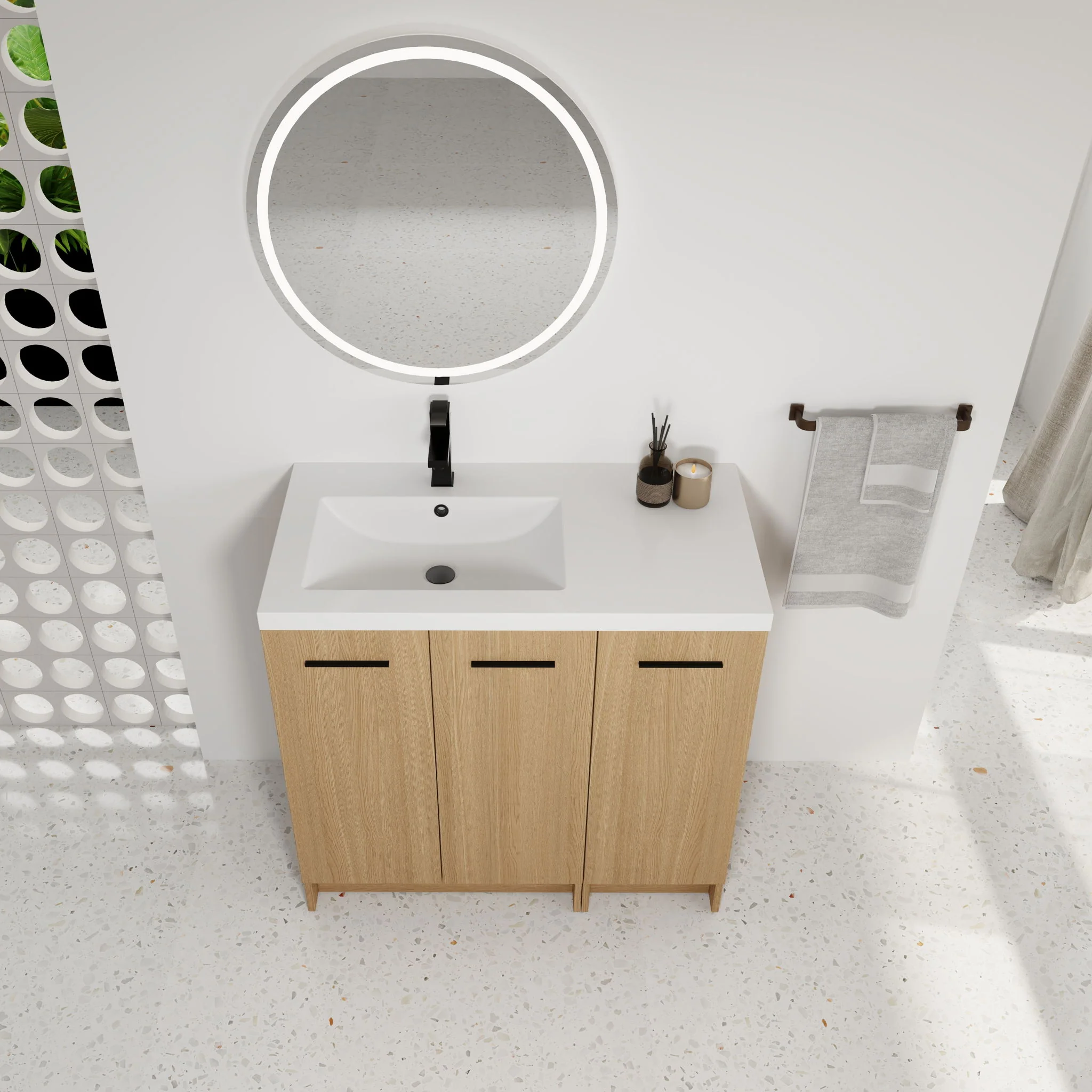 Wall Mounted Floating Bathroom Vanity With Sink, 3 Door Modular Cabinet - Image 6
