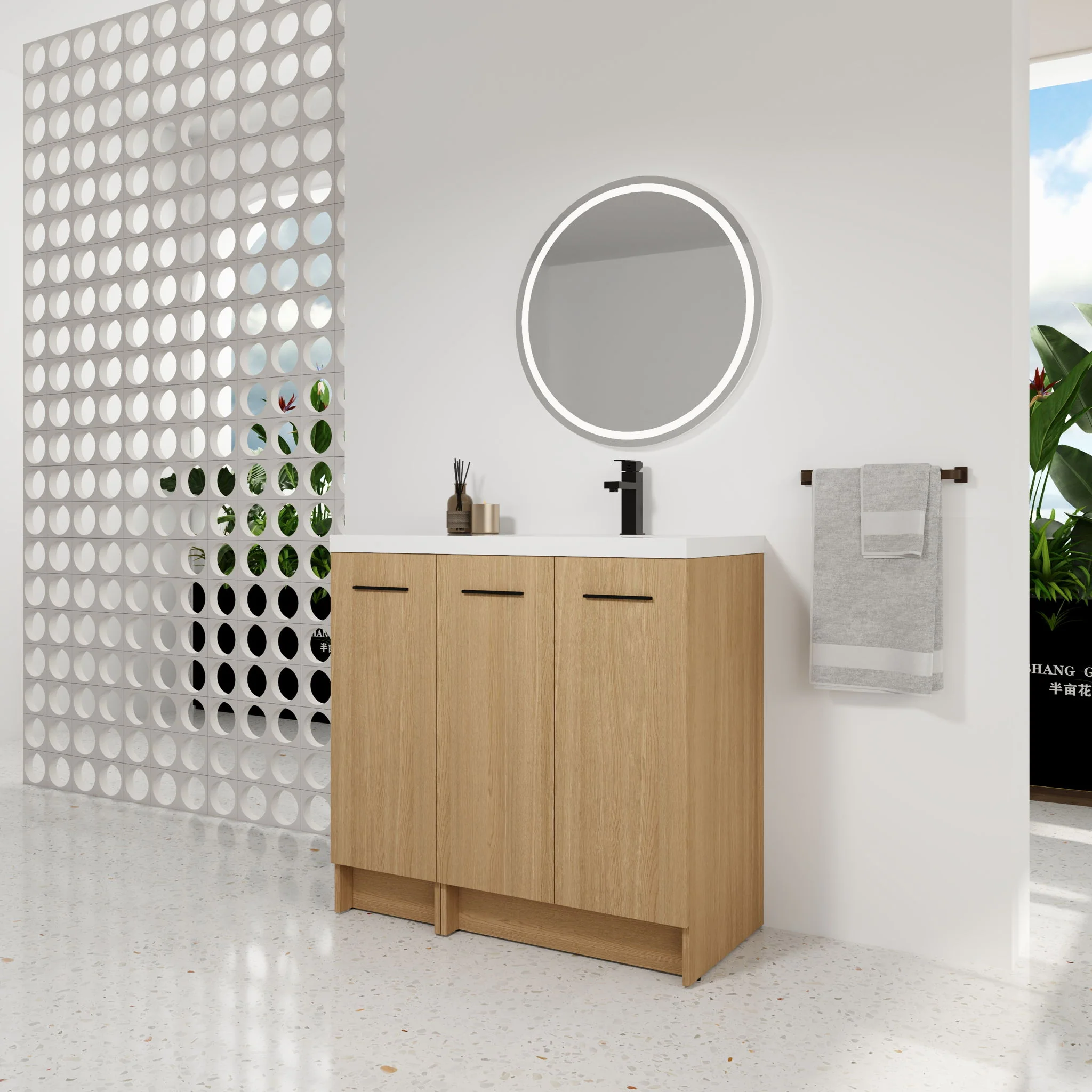 Wall Mounted Floating Bathroom Vanity With Sink, 3 Door Modular Cabinet - Image 9