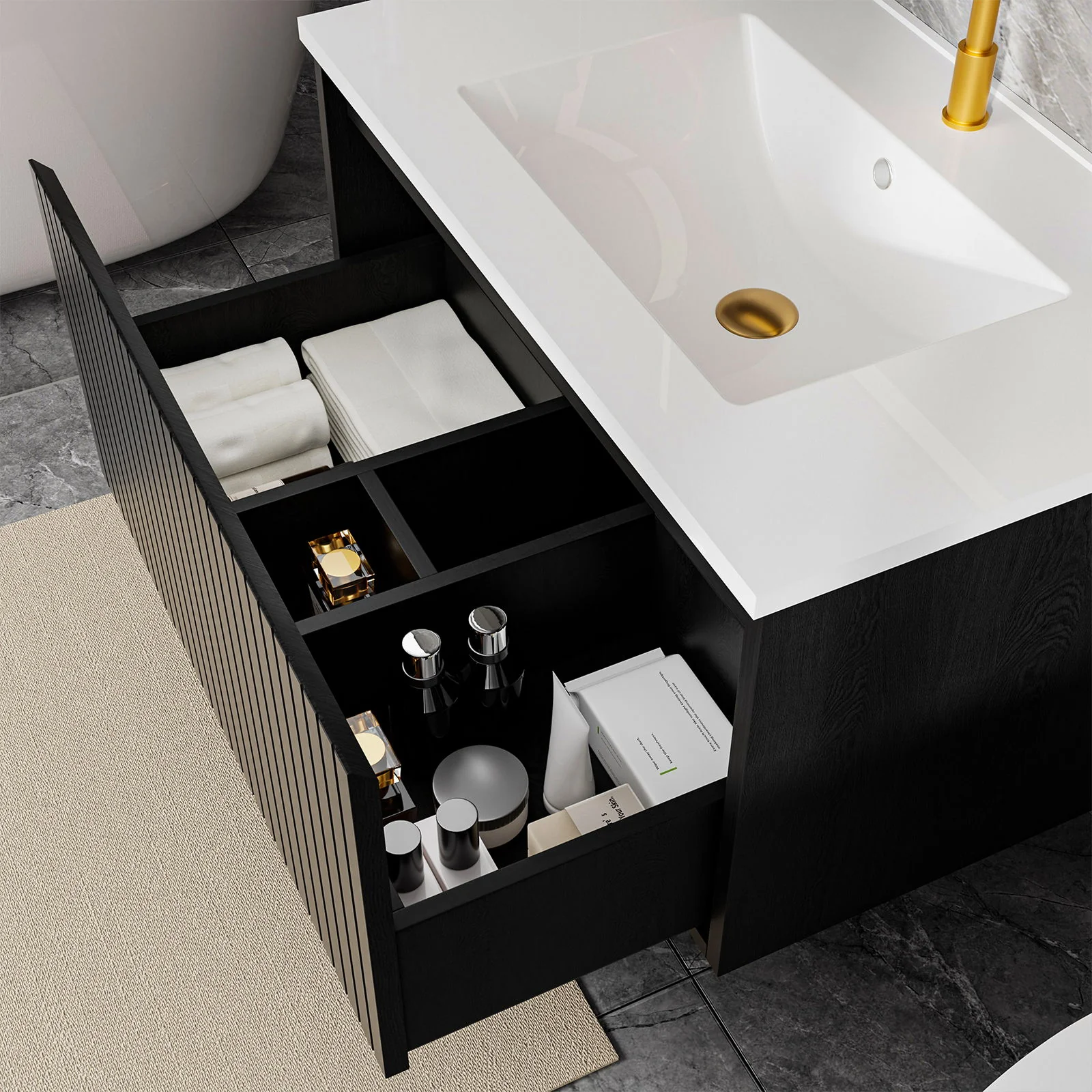 Wall Mounted Floating Bathroom Vanity With Sink And Drawers - Image 13