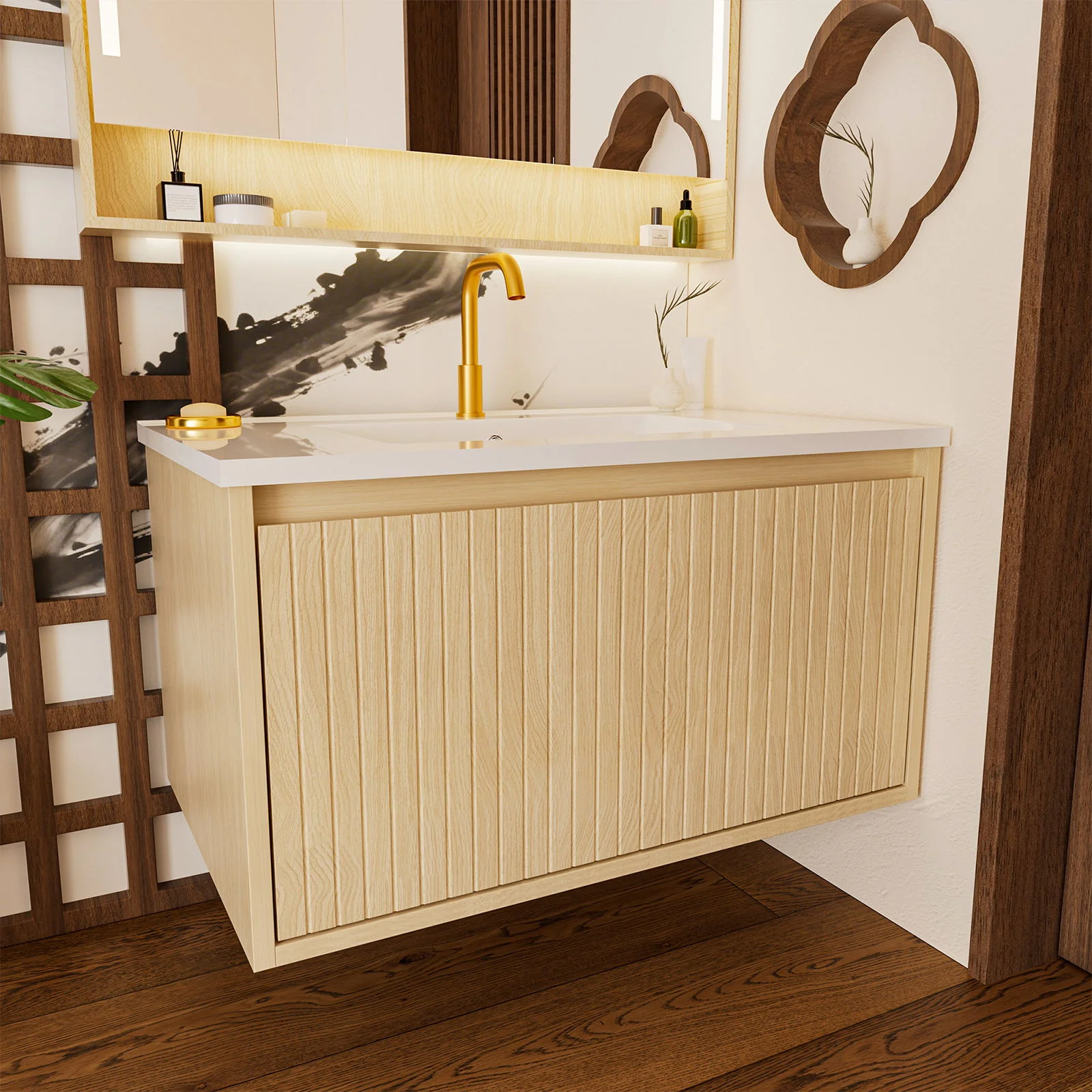 Wall Mounted Floating Bathroom Vanity With Sink And Drawers - Image 27