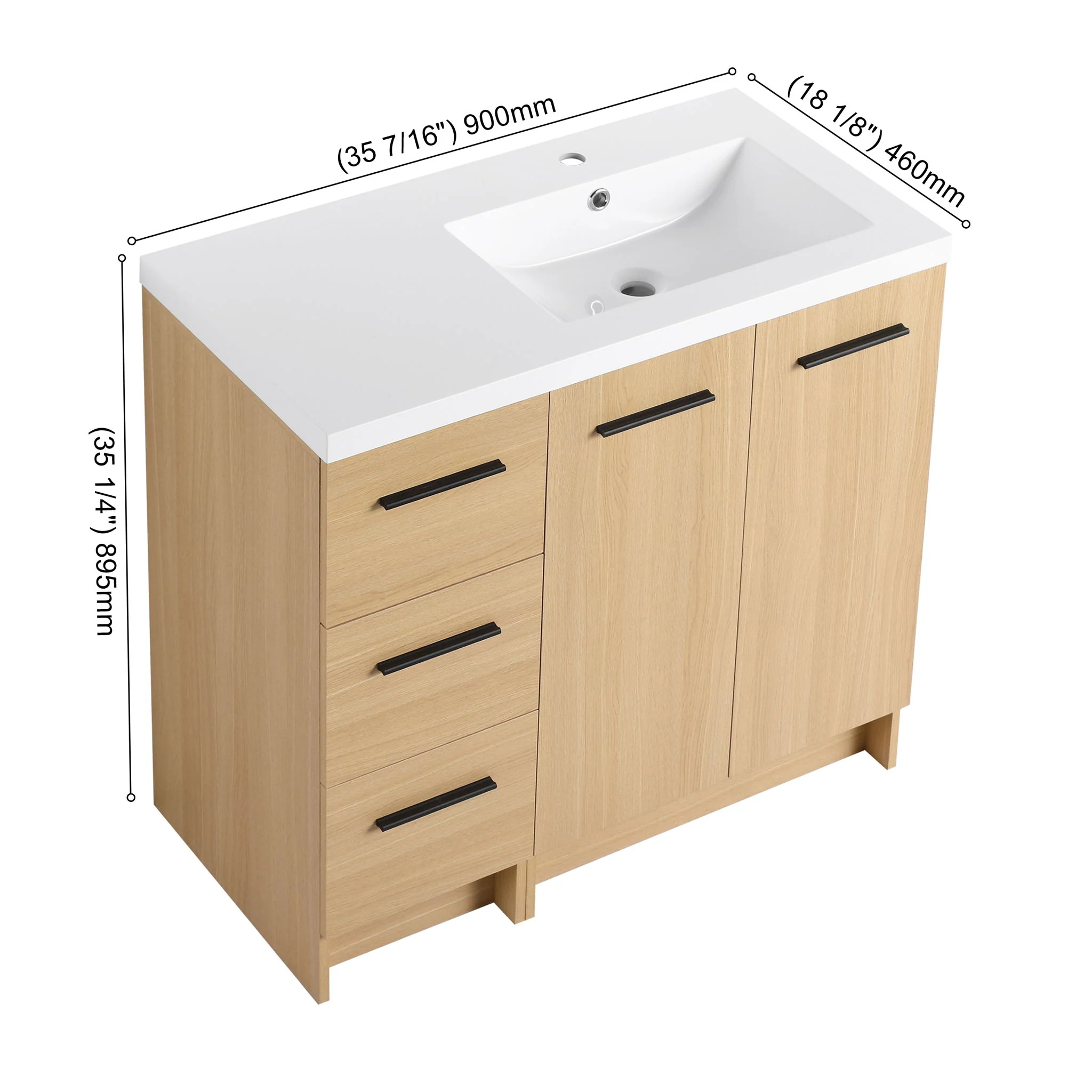 Wall Mounted Floating Bathroom Vanity With Sink, Door & Drawers Modular Cabinet - Image 10
