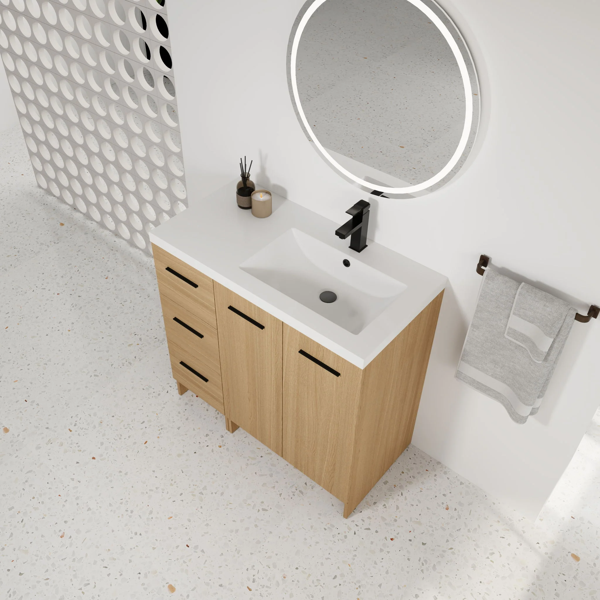 Wall Mounted Floating Bathroom Vanity With Sink, Door & Drawers Modular Cabinet - Image 8