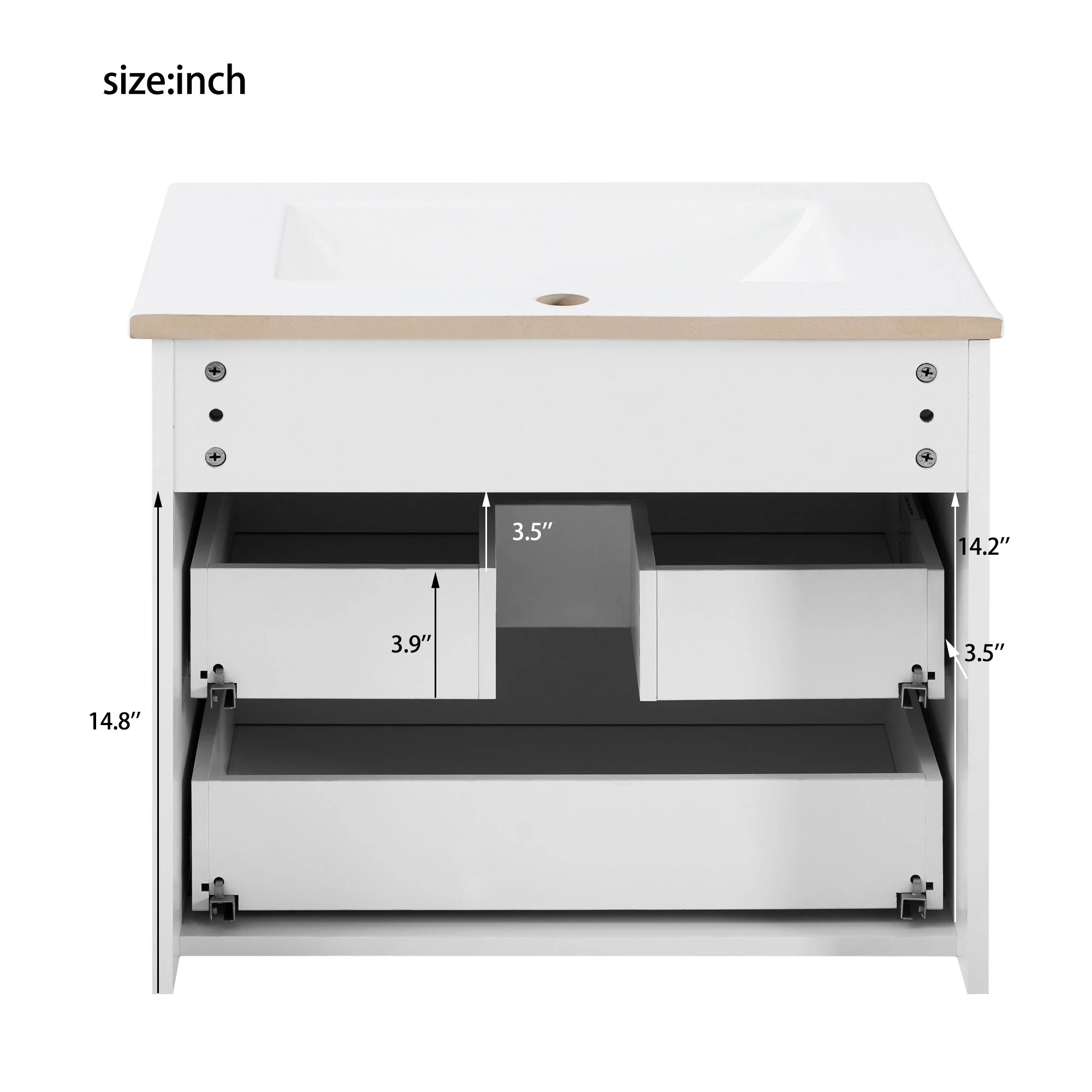 Wall Mounted Floating Cabinet With Double Drawer, Rectangular Sink - Image 14