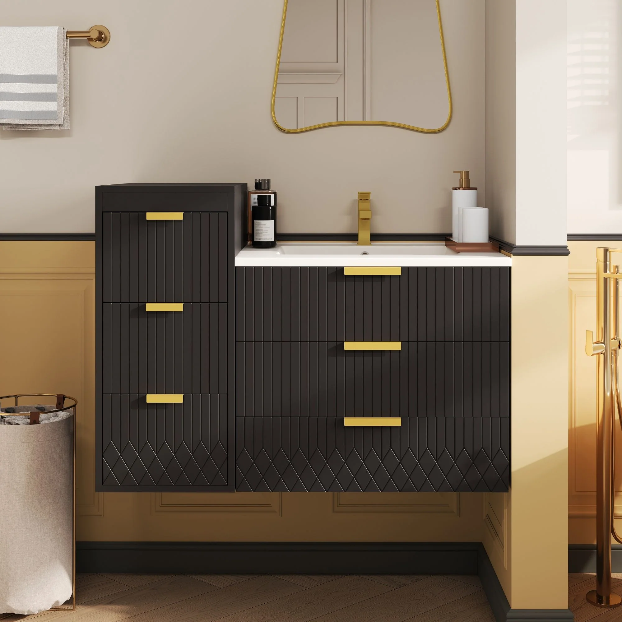 Wall Mounted Floating Cabinet With Side Cabinet Combo, Rectangular Ceramic Sink Vanity - Image 13