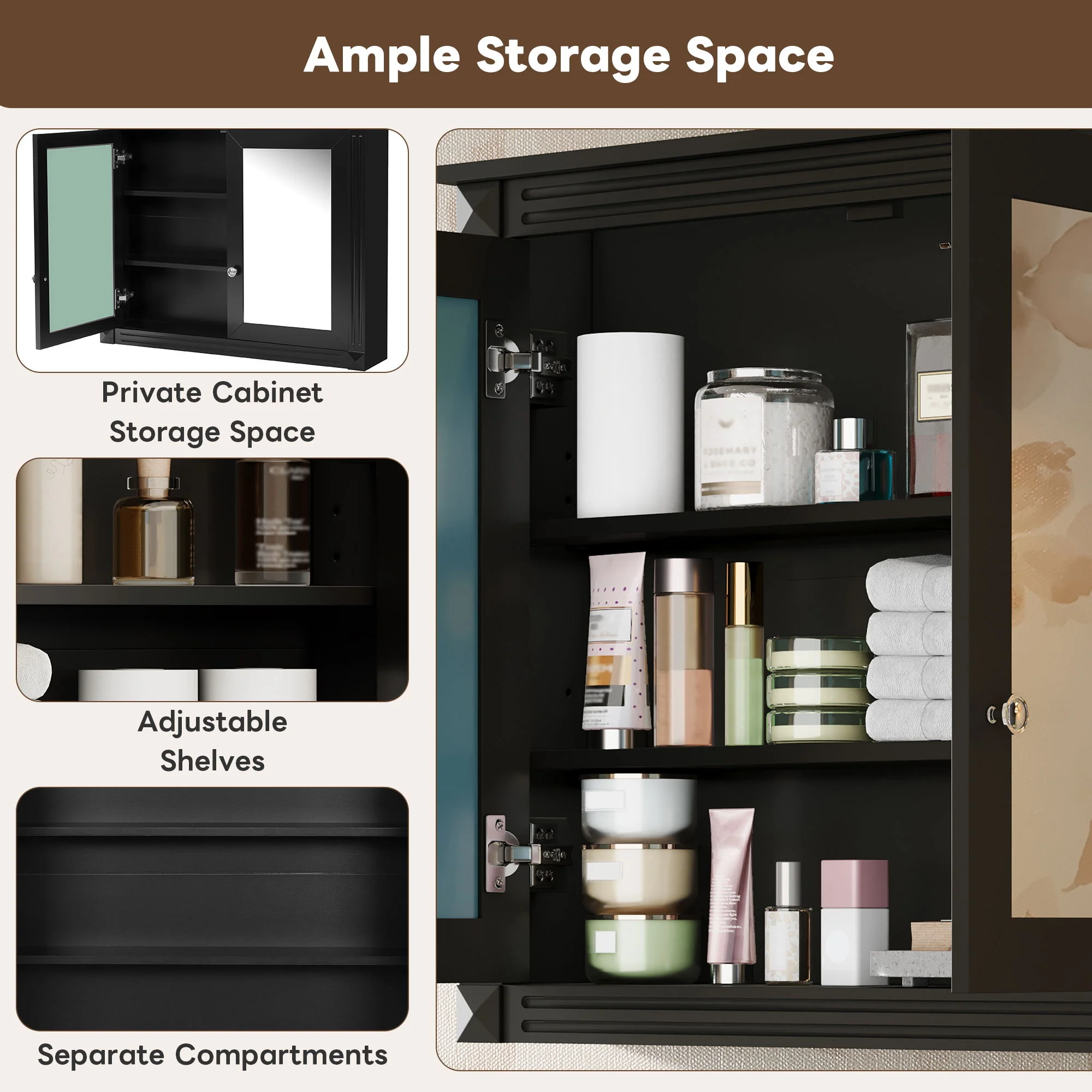 Wall-Mounted Medicine Cabinet With 2 Mirrors, Adjustable Shelves - Image 13