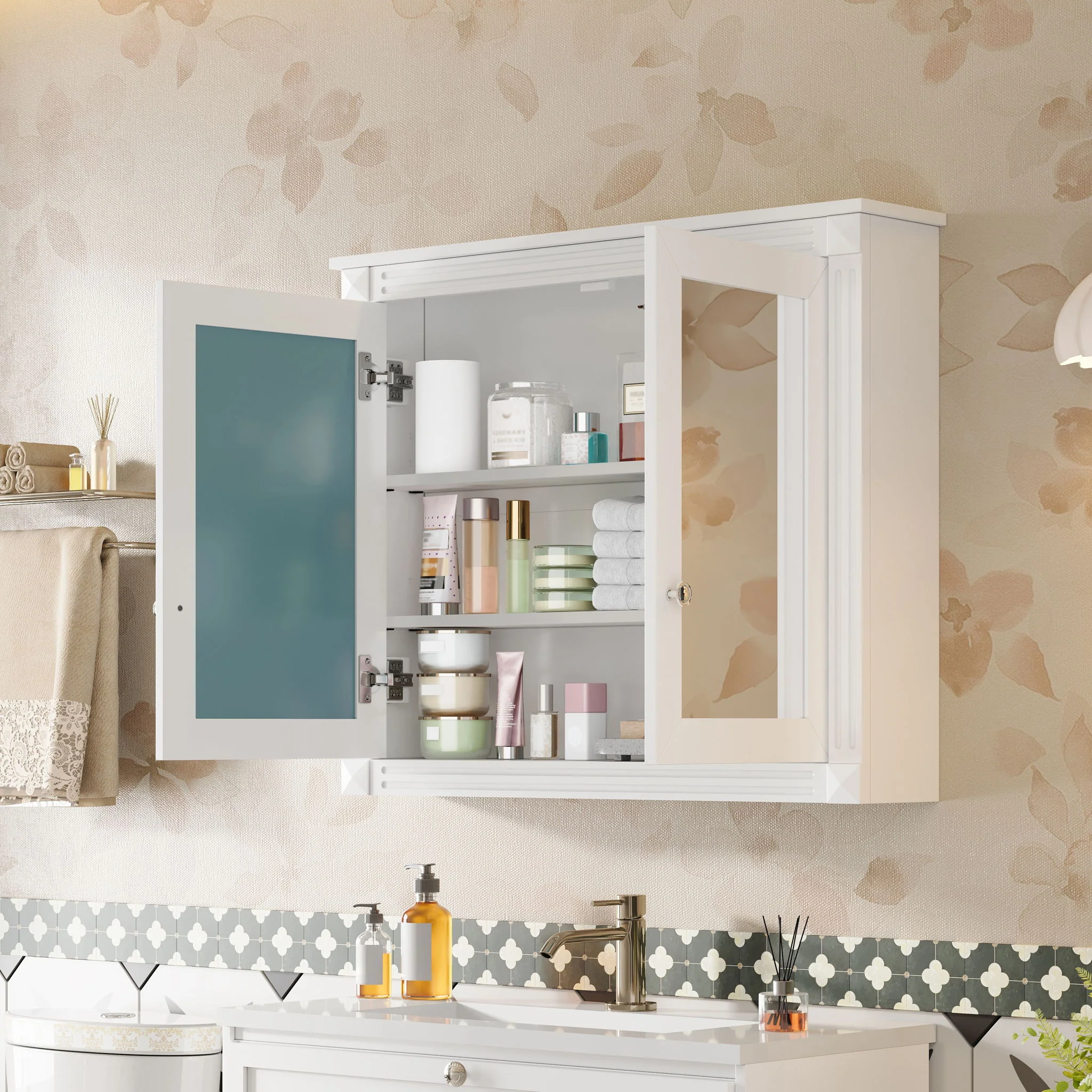 Wall-Mounted Medicine Cabinet With 2 Mirrors, Adjustable Shelves - Image 3