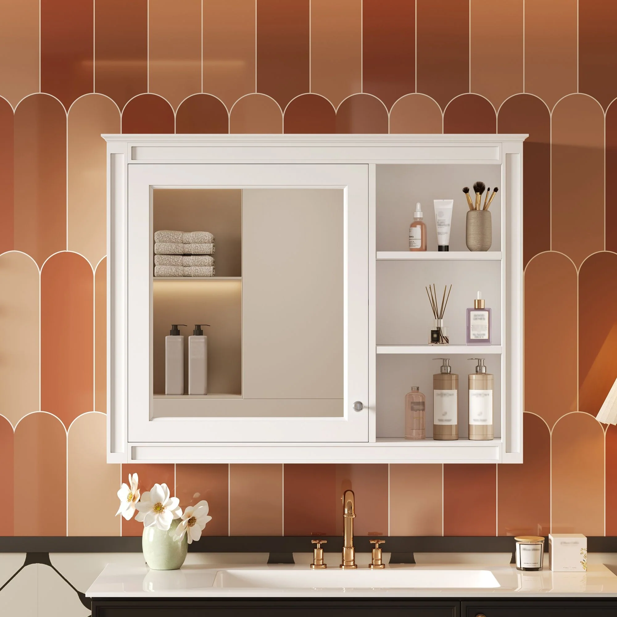 Wall Mounted Medicine Cabinet With Mirror, Adjustable Shelf - White - Image 6