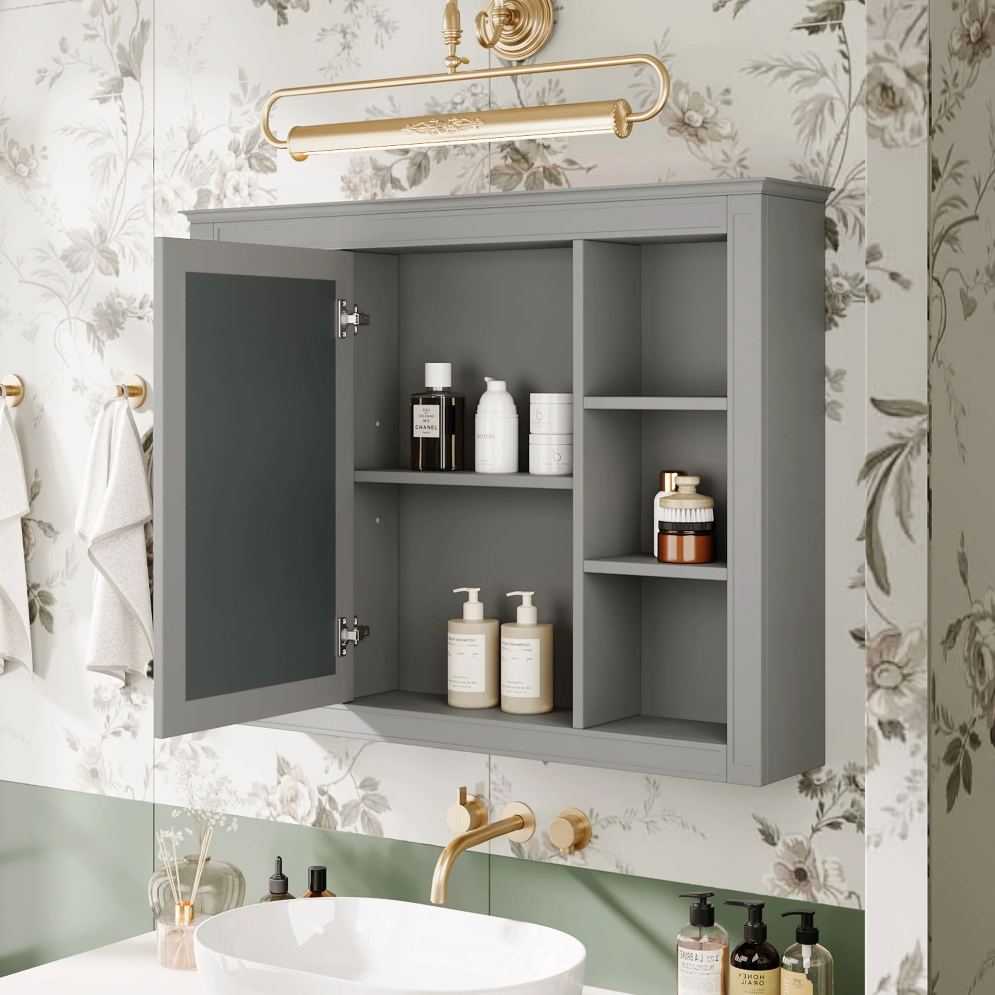 Wall Mounted Medicine Cabinet With Mirror, Storage Cabinet Featuring 6 Open Shelves And Adjustable Interior - Image 11