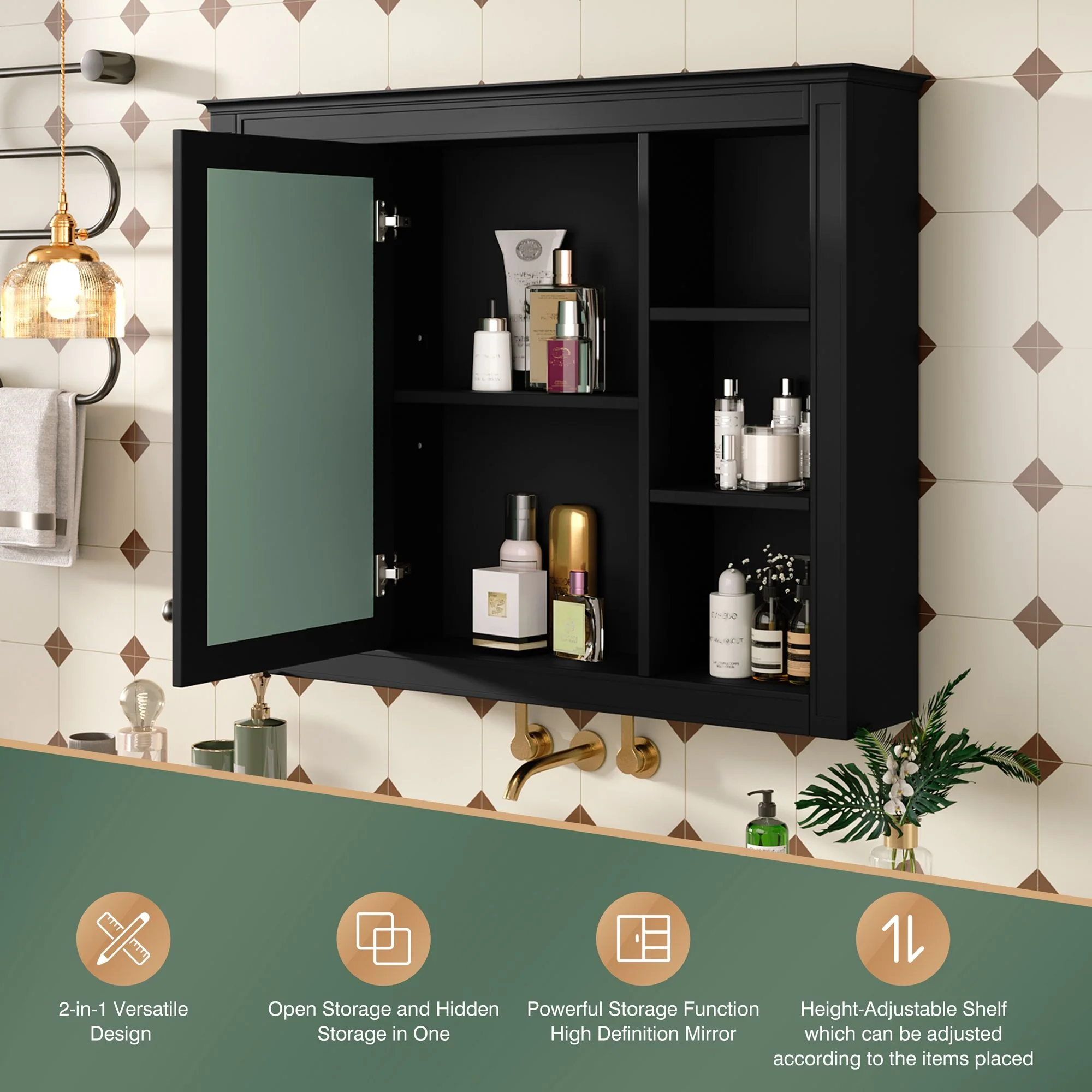 Wall Mounted Medicine Cabinet With Mirror, Storage Cabinet Featuring 6 Open Shelves And Adjustable Interior - Image 12