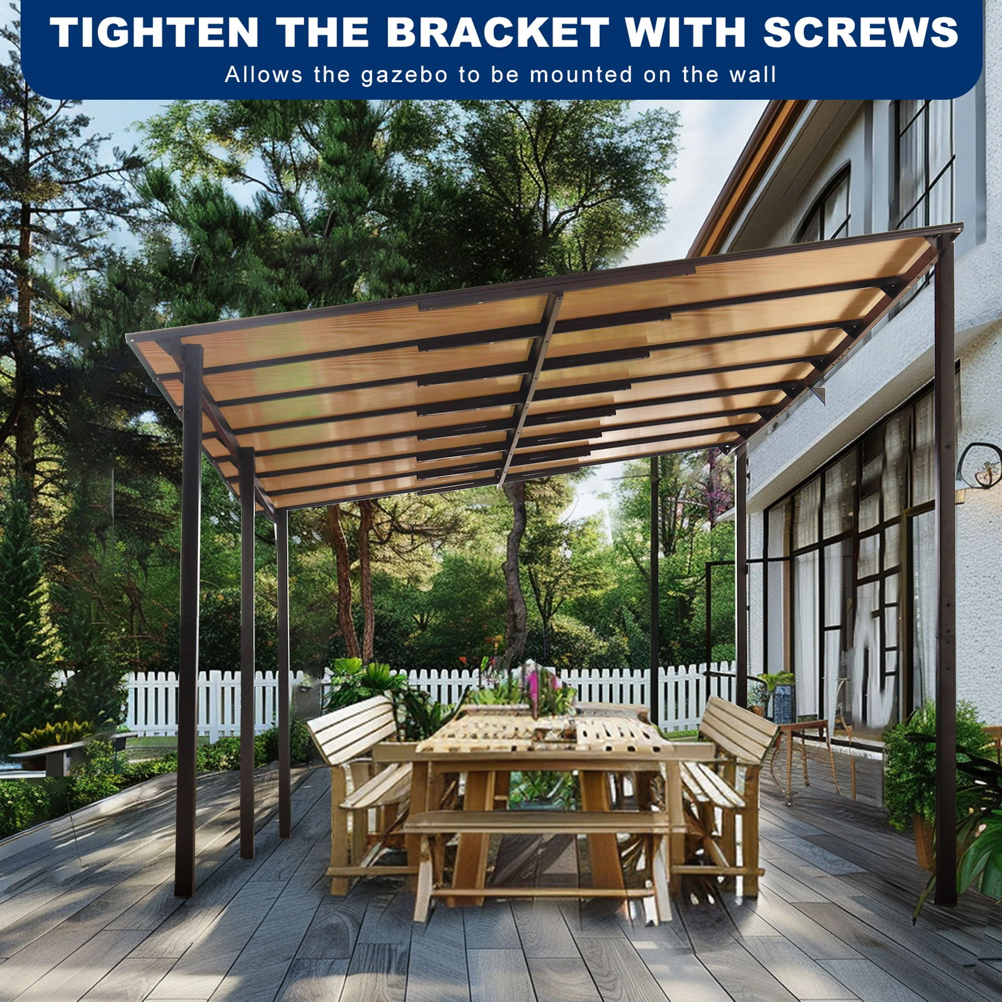 Wall Mounted Outdoor Pergola Gazebo, Heavy Duty Metal Awning With Roof - Image 6
