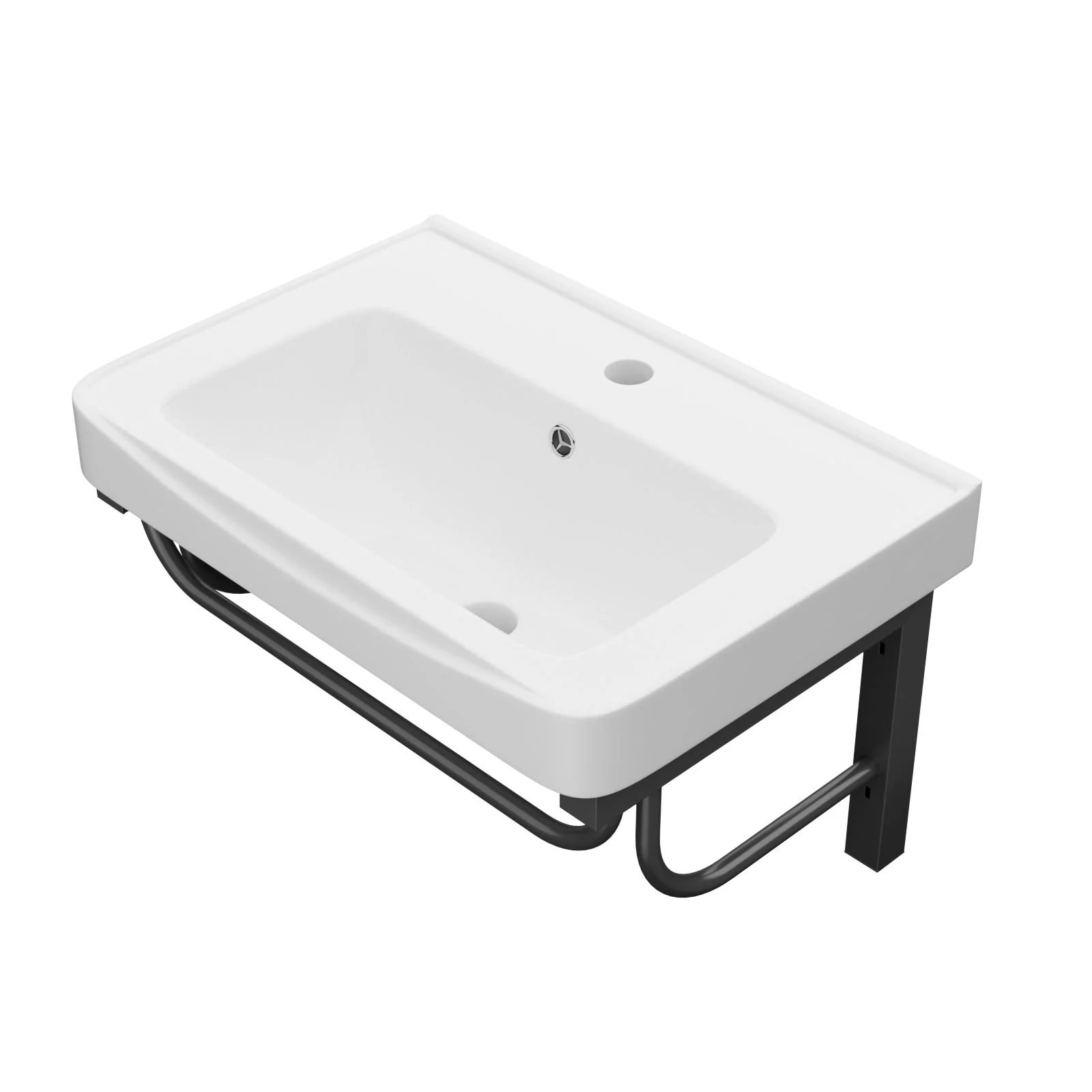 Wall Mounted Rectangular Bathroom Sink With 304 Stainless Steel Towel Bar & Overflow - White - Image 4