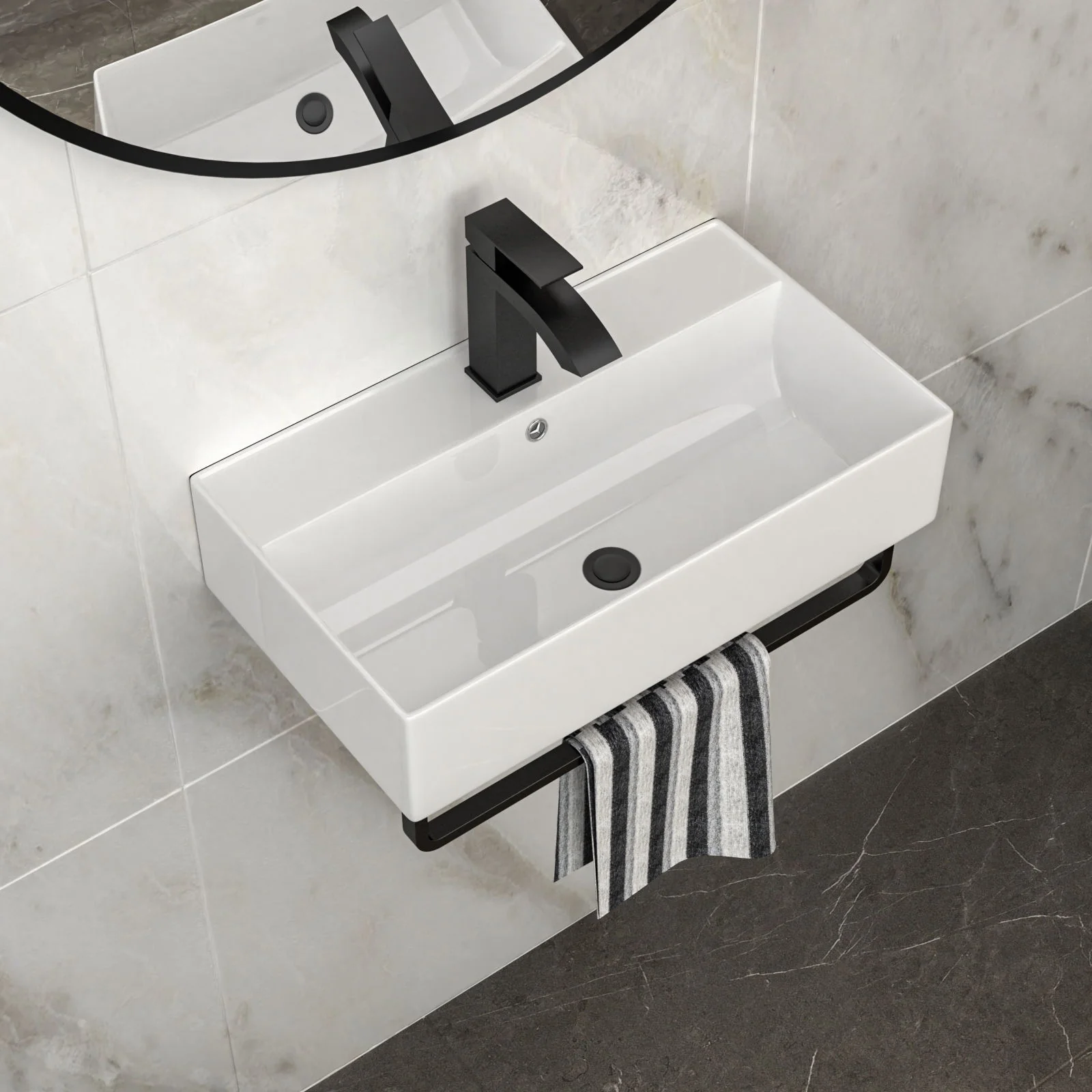Wall Mounted Rectangular Bathroom Sink With Towel Bar - Image 18