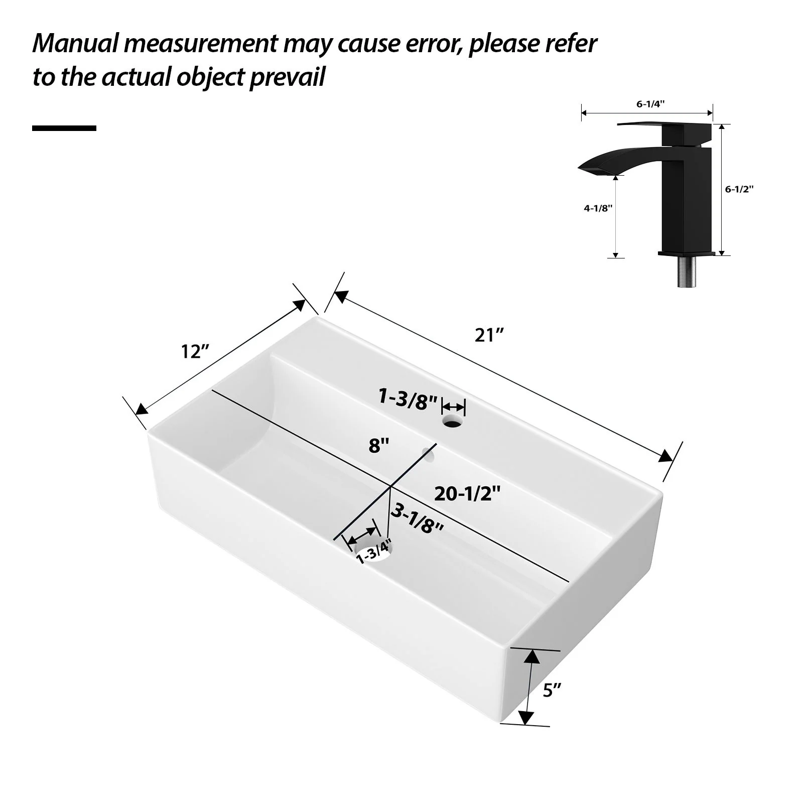 Wall Mounted Rectangular Bathroom Sink With Towel Bar - Image 5