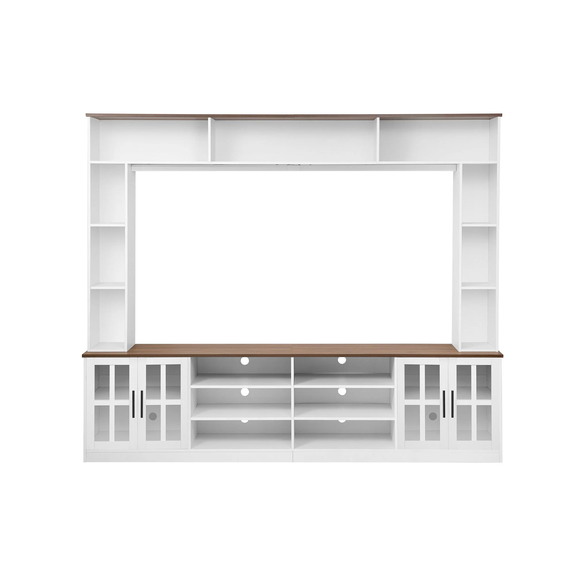 Wall Unit Entertainment Center With Bookshelves For TVs Up To 80", Tempered Glass Doors And Adjustable Shelves - Image 2