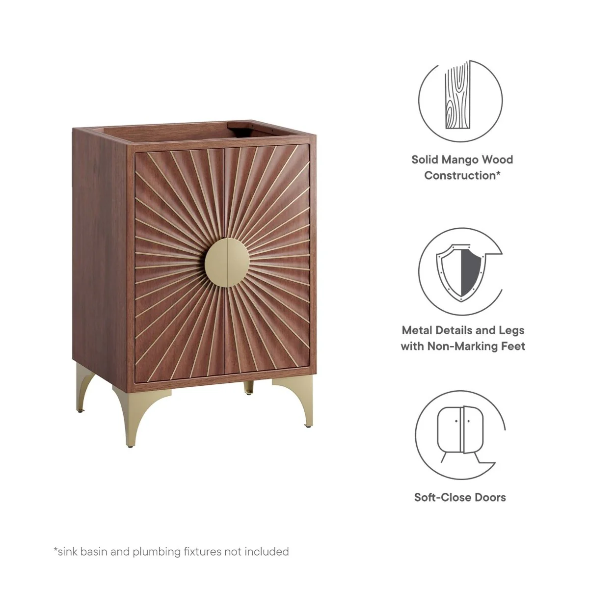 Walnut Mango Wood Modern Bathroom Vanity Cabinet with Drawers and Shelving - Image 11