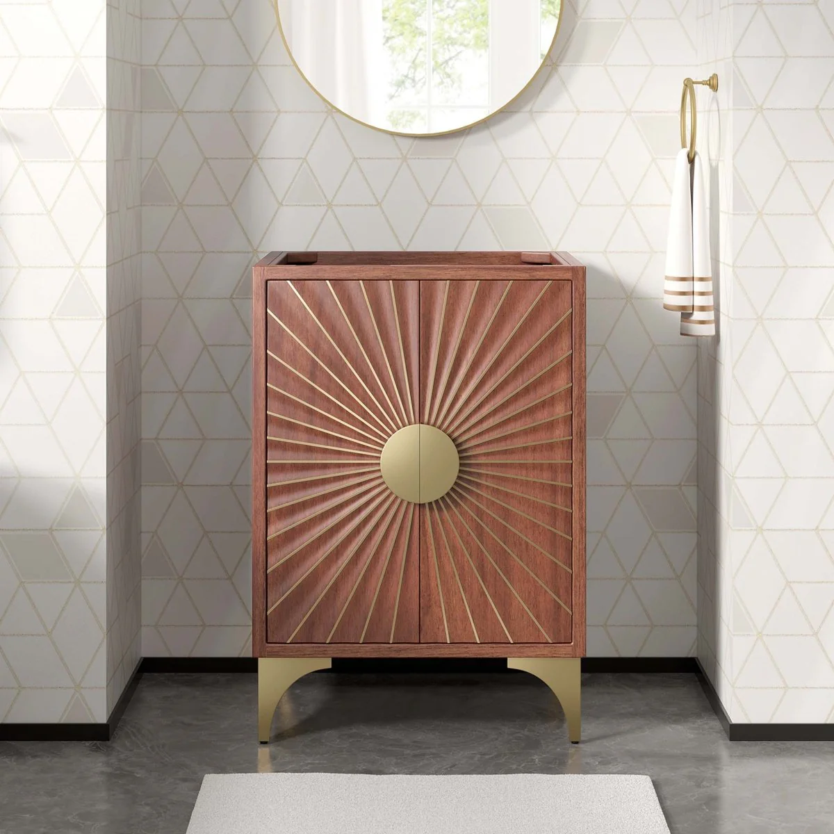 Walnut Mango Wood Modern Bathroom Vanity Cabinet with Drawers and Shelving - Image 18