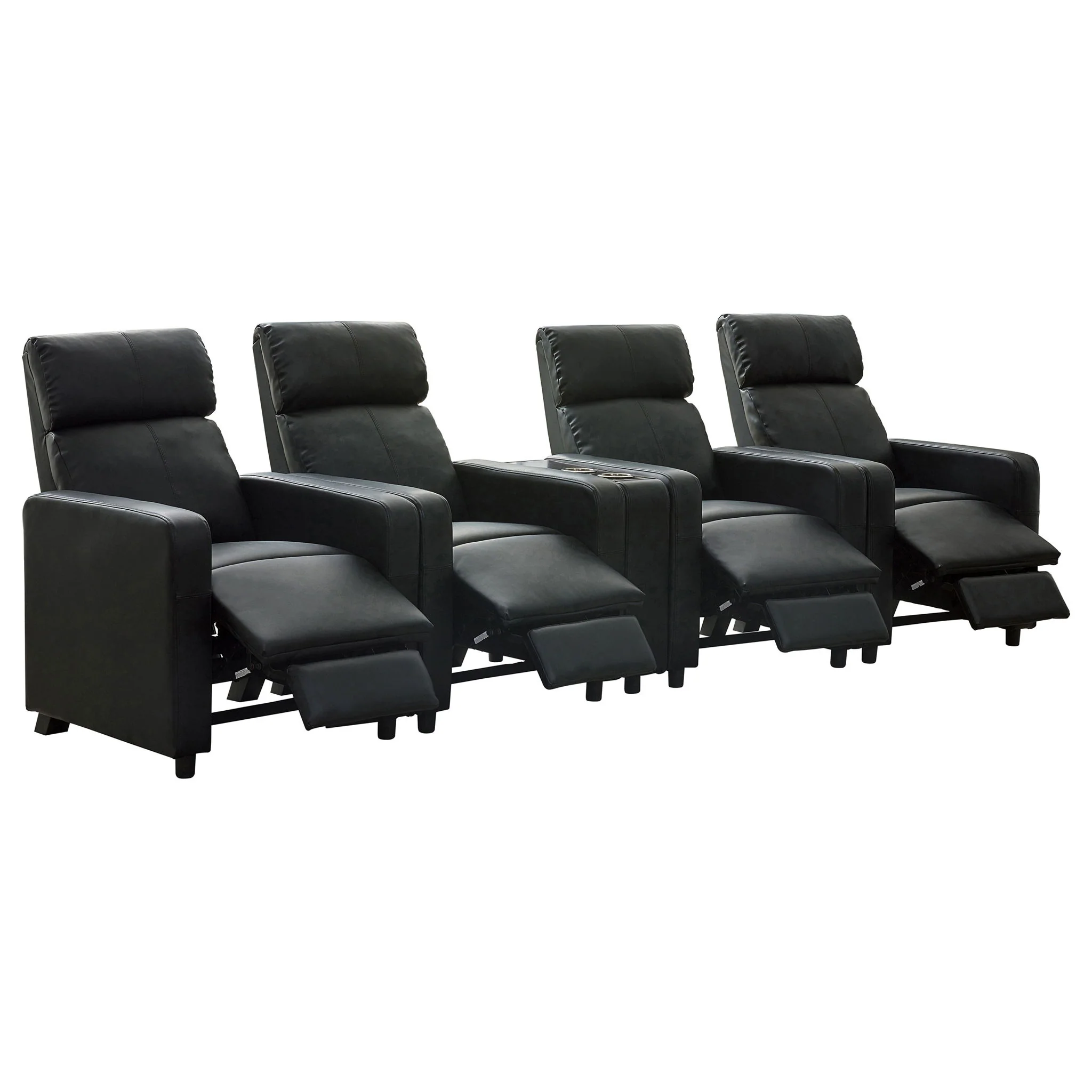 Warren - 4 Seater Home Theater With Wedge Console Recliners - Black - Image 8