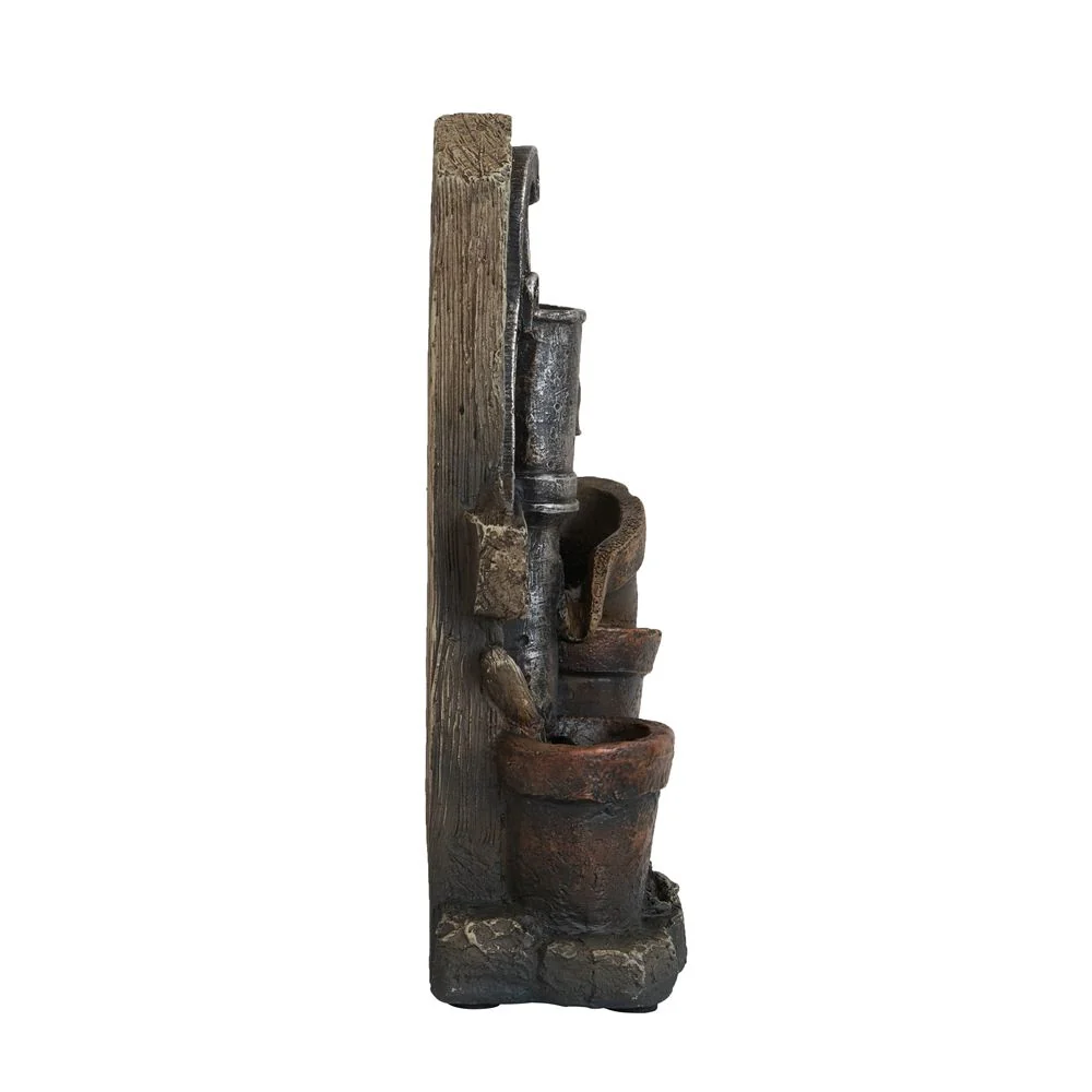 Water Fountain With Antique Water Pump Design And LED Light - Brown / Gray - Image 9