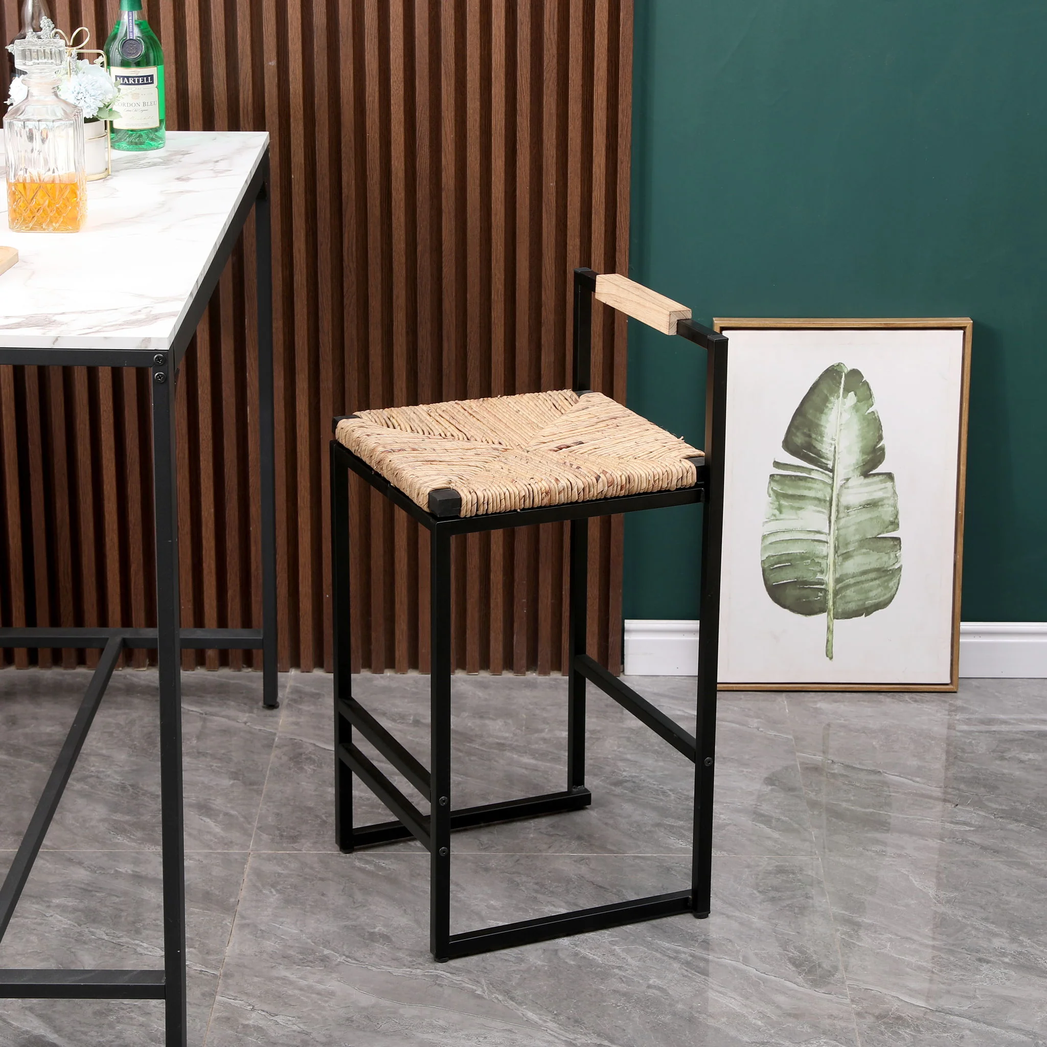 Water Hyacinth Woven Bar Stools With Back Support, Counter Height Dining Chairs (Set of 2) - Natural - Image 9
