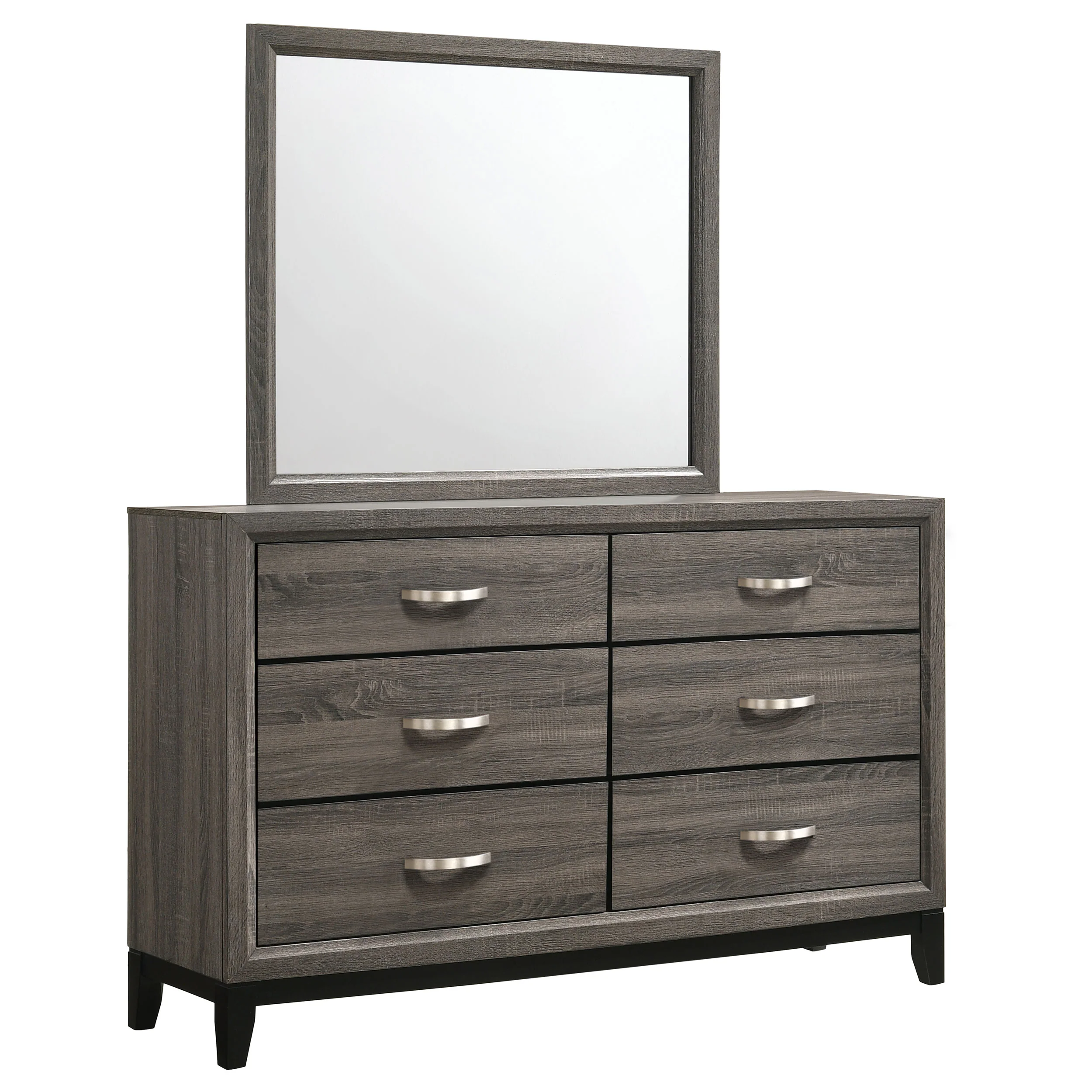 Watson 6-Drawer Dresser with Mirror in Grey Oak